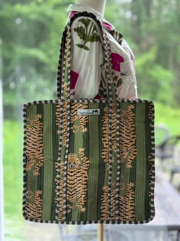 Hand-Block Print Travel Tote | Green Fantasy