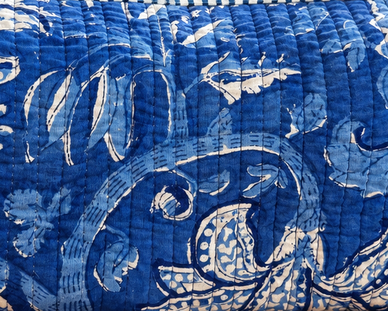 Set of Three Indigo Hand-block Printed Travel Bags