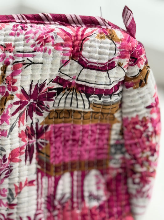 Hand-Block Print Travel Pouch | Set of 3 | Asian Pink