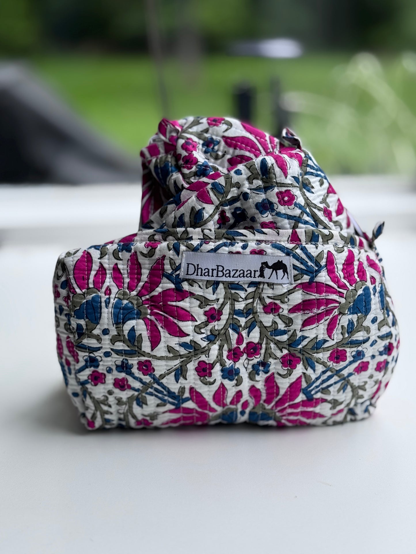 Hand-Block Print Travel Pouch | Set of 3 | Pink Jasmine