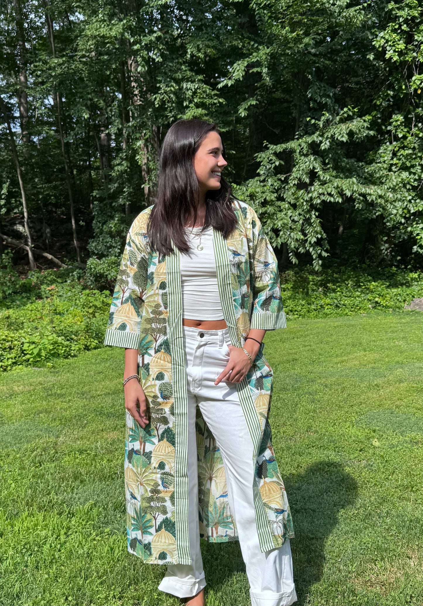 Hand-Block Print Robe | Emerald Jungle