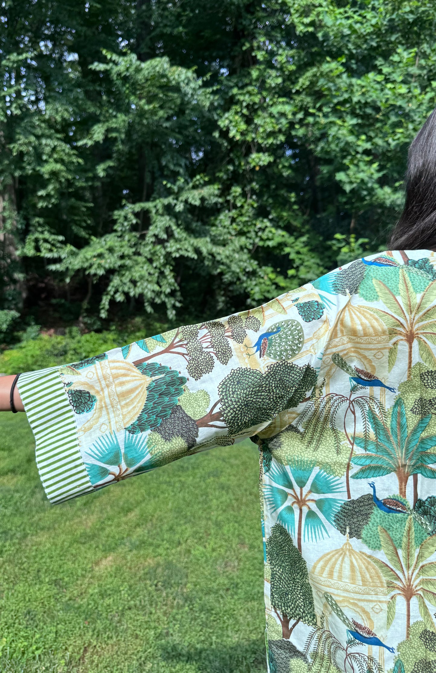 Hand-Block Print Robe | Emerald Jungle