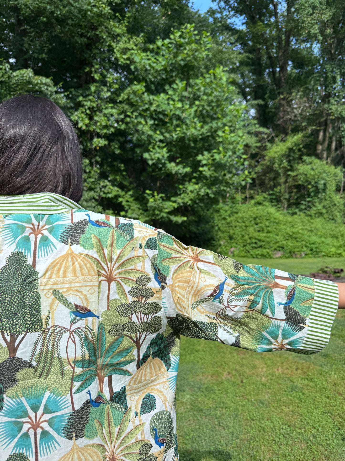 Hand-Block Print Robe | Emerald Jungle