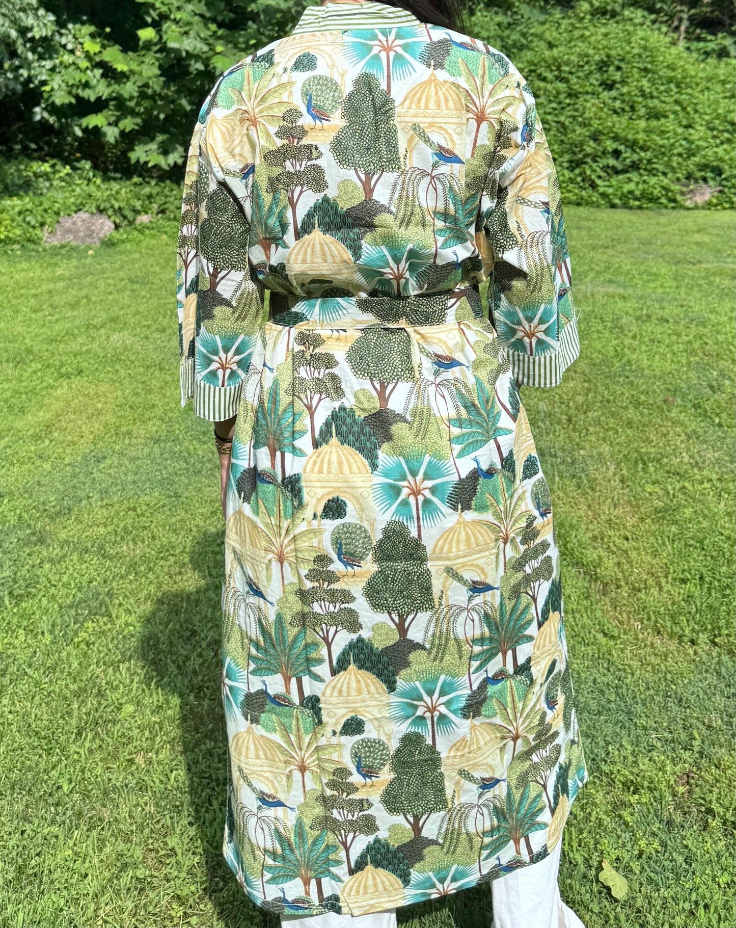 Hand-Block Print Robe | Emerald Jungle