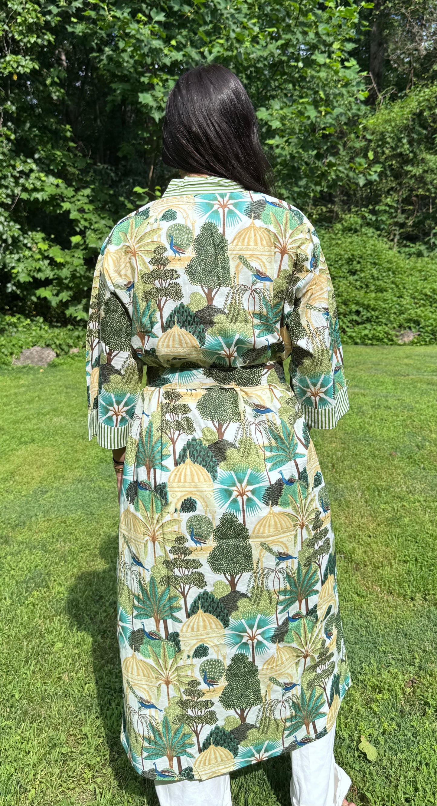 Hand-Block Print Robe | Emerald Jungle