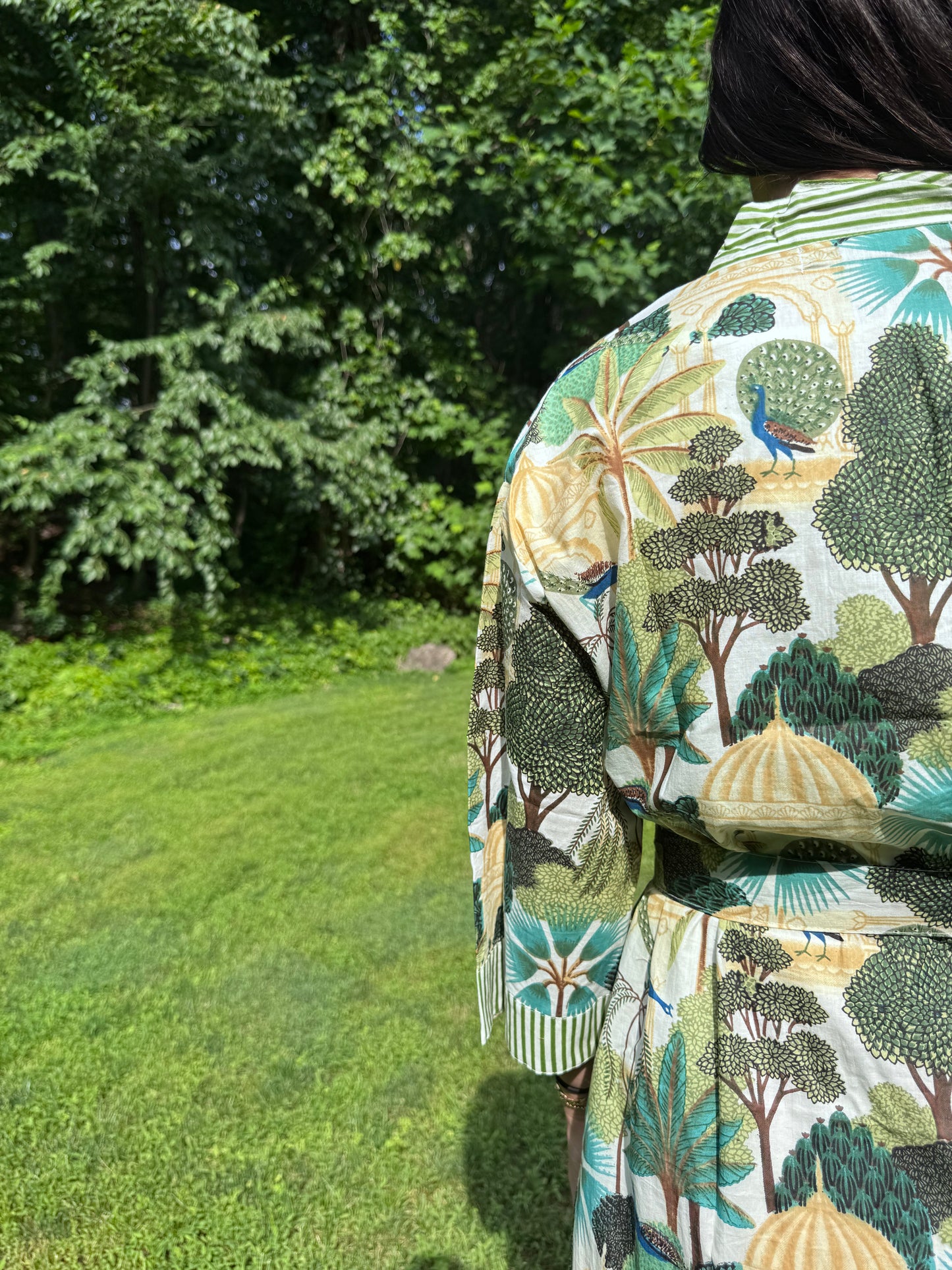 Hand-Block Print Robe | Emerald Jungle