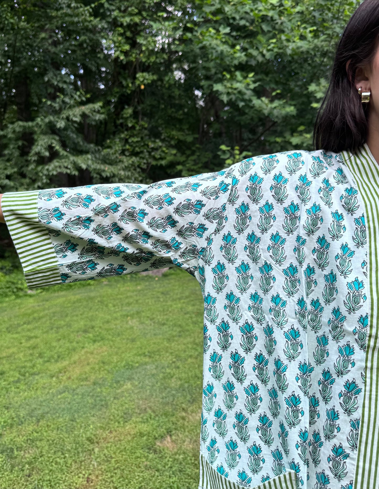 Hand-Block Print Robe | Green Genda