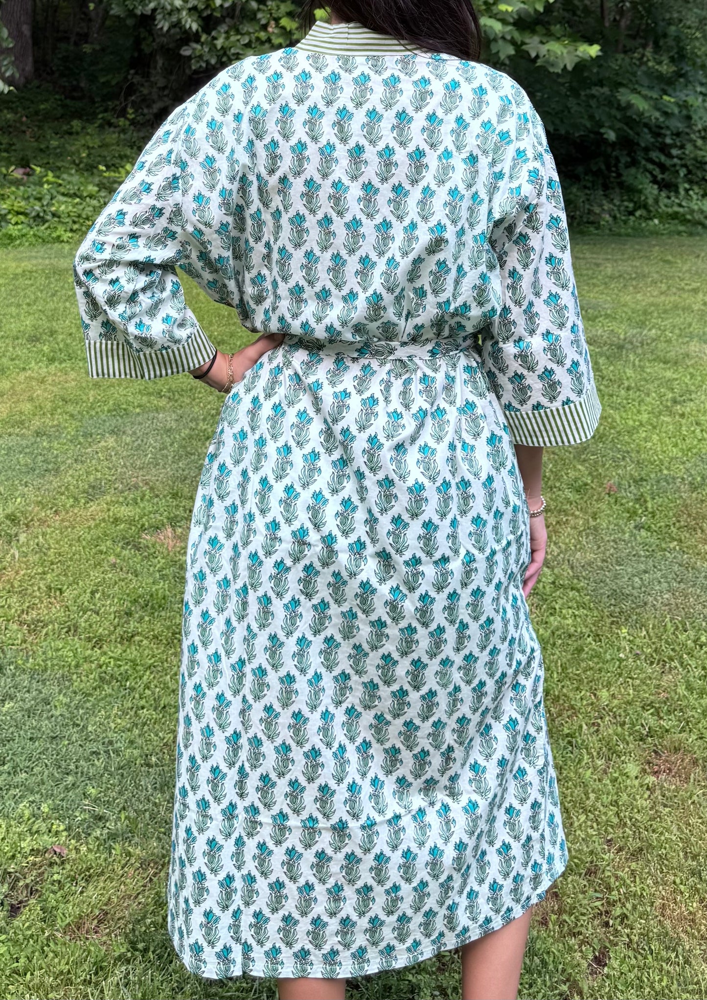 Hand-Block Print Robe | Green Genda
