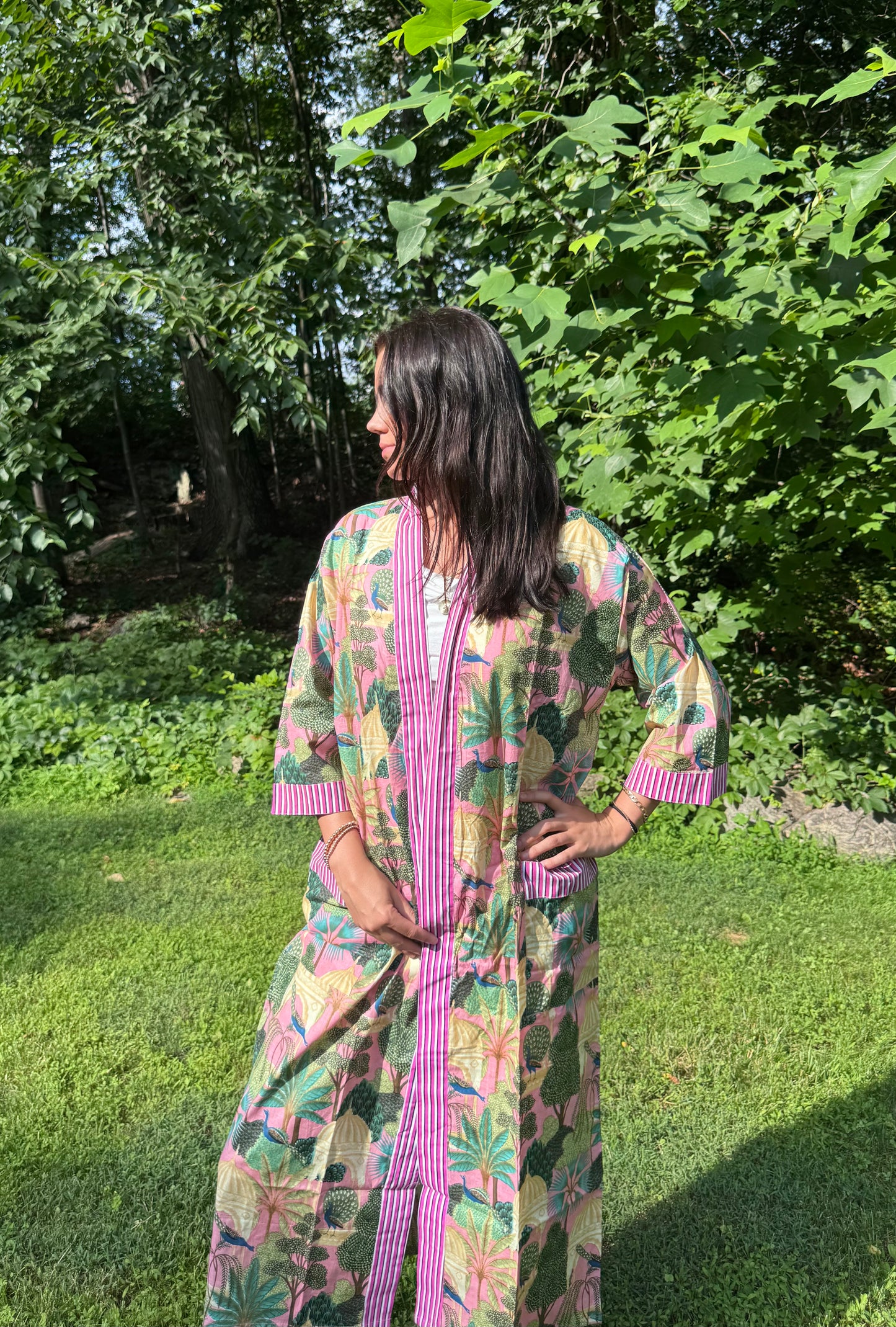 Hand-Block Print Robe | Sunrise Jungle