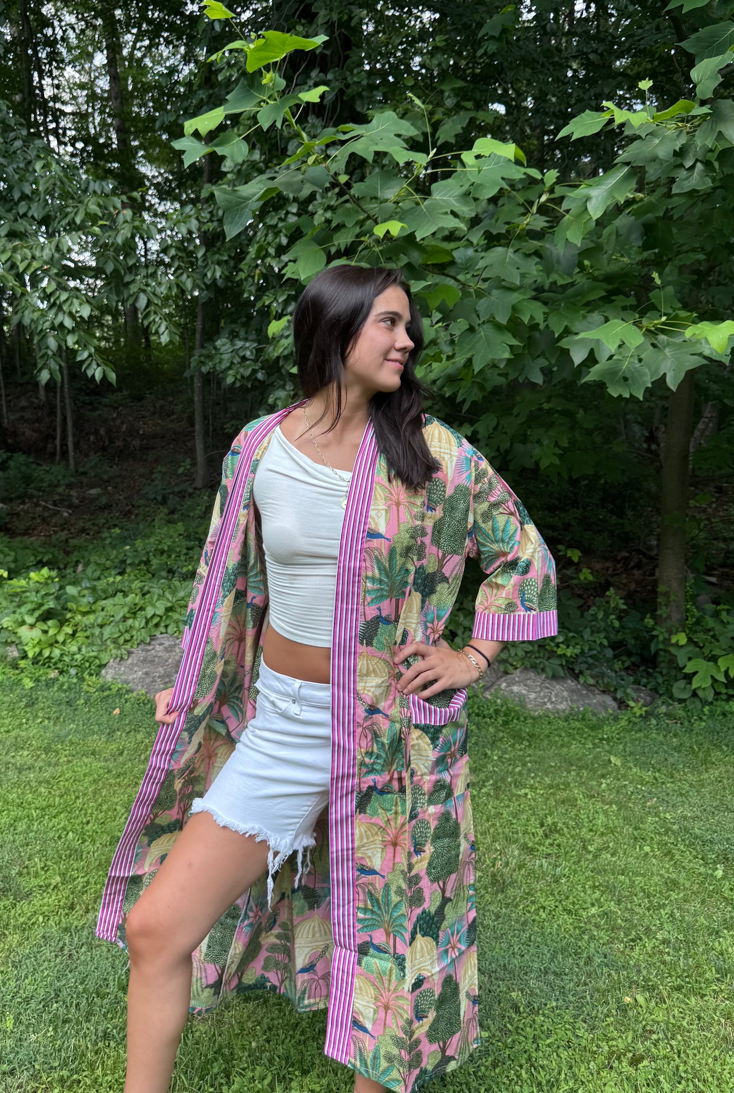 Hand-Block Print Robe | Sunrise Jungle
