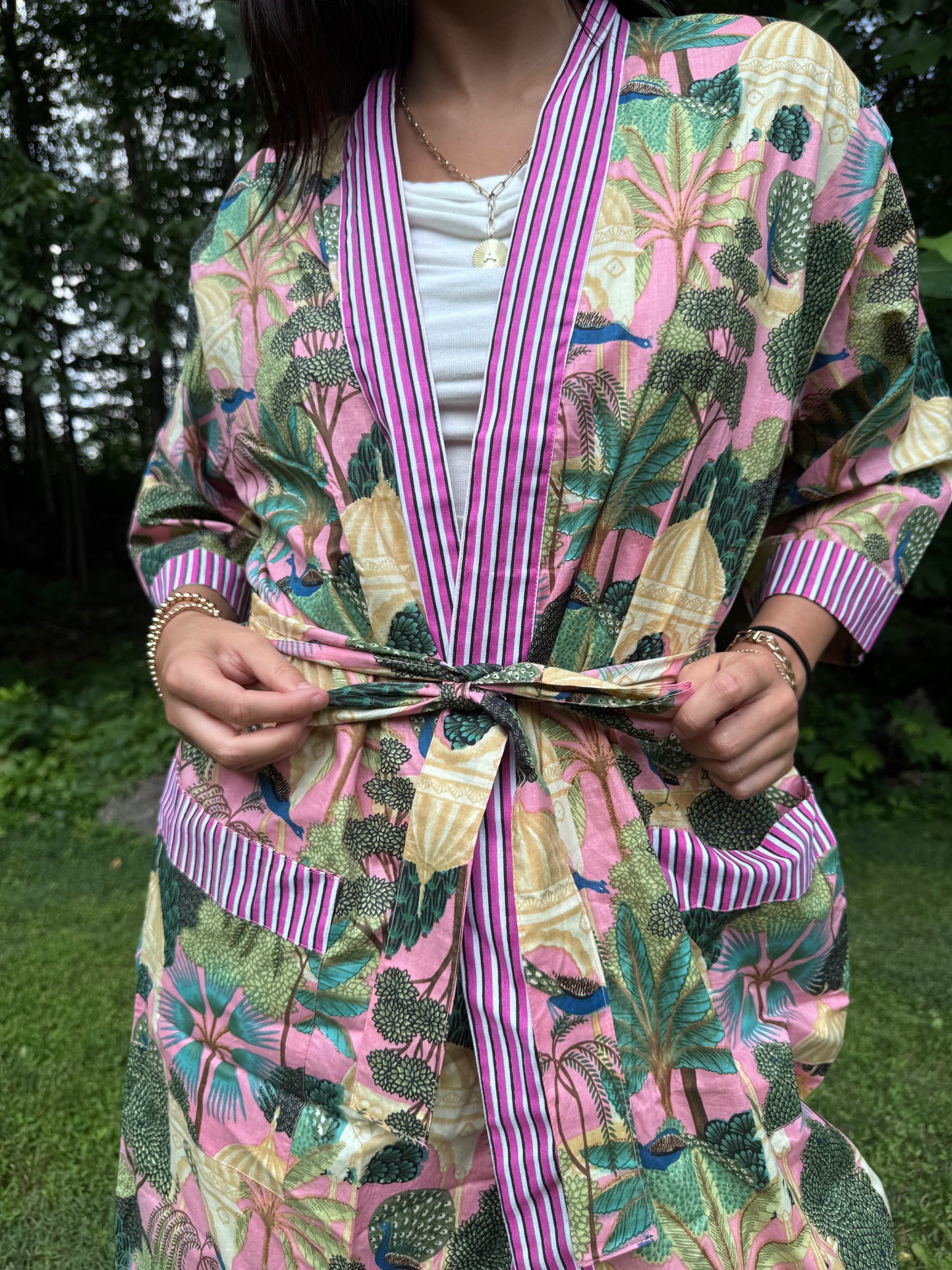 Hand-Block Print Robe | Sunrise Jungle