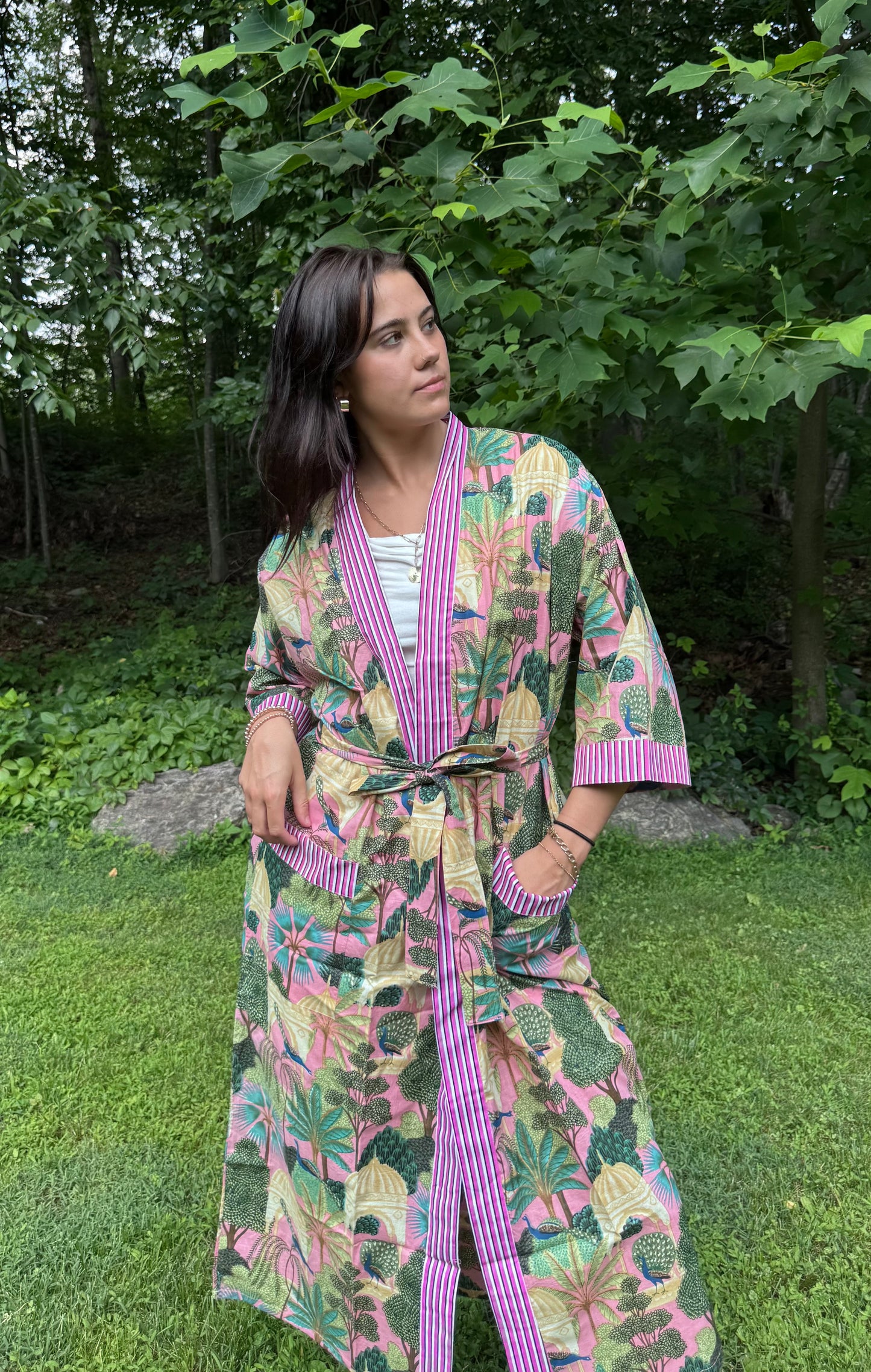 Hand-Block Print Robe | Sunrise Jungle