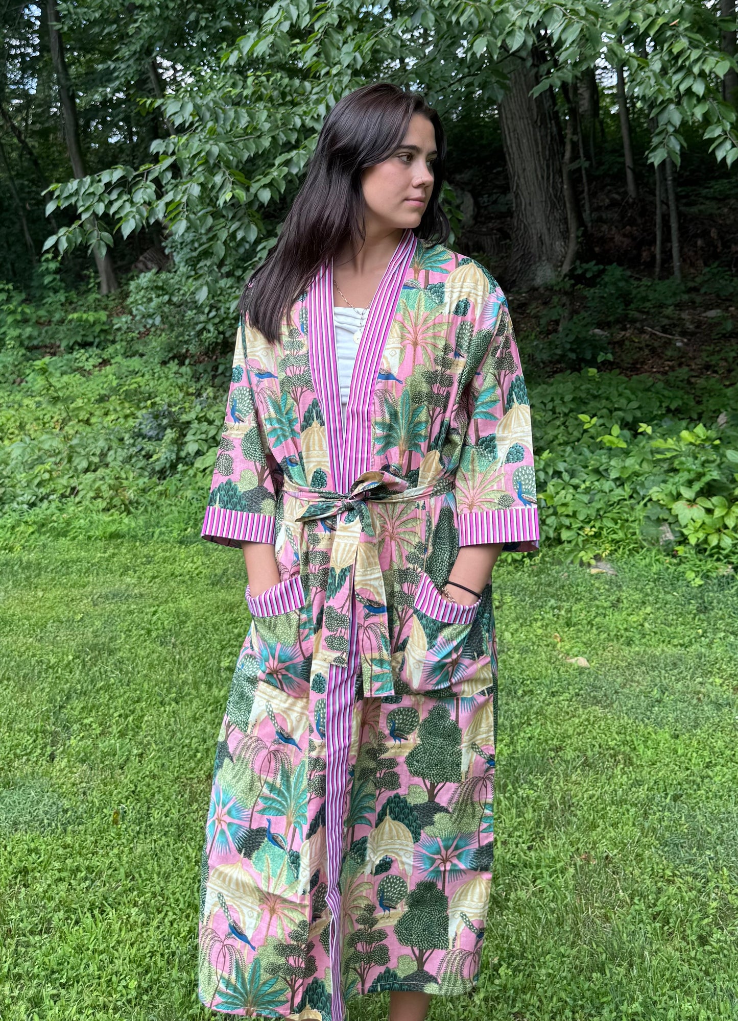 Hand-Block Print Robe | Sunrise Jungle