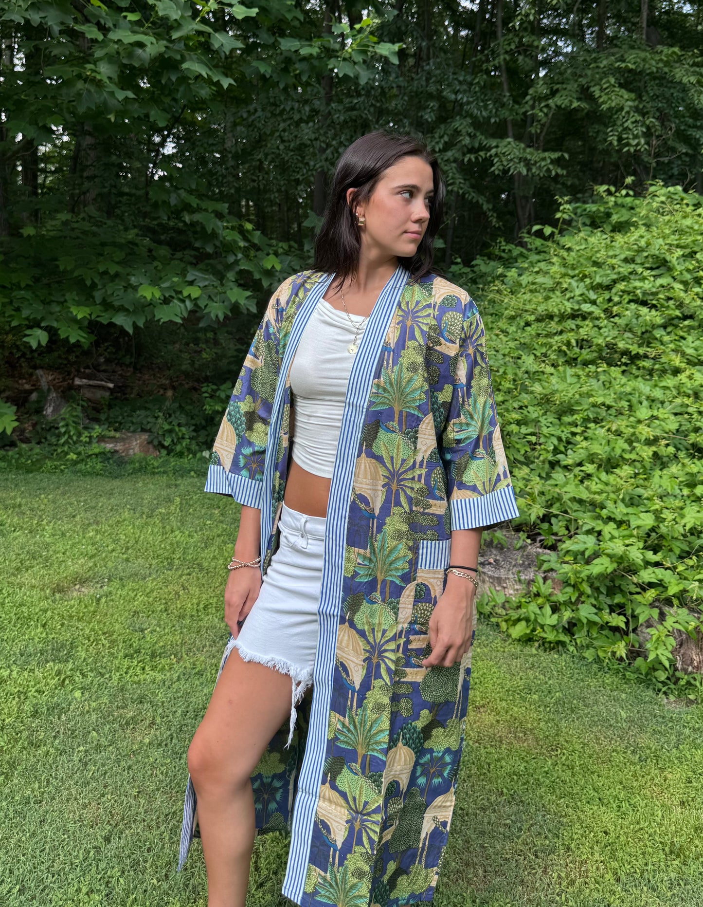 Hand-Block Print Robe | Midnight Jungle