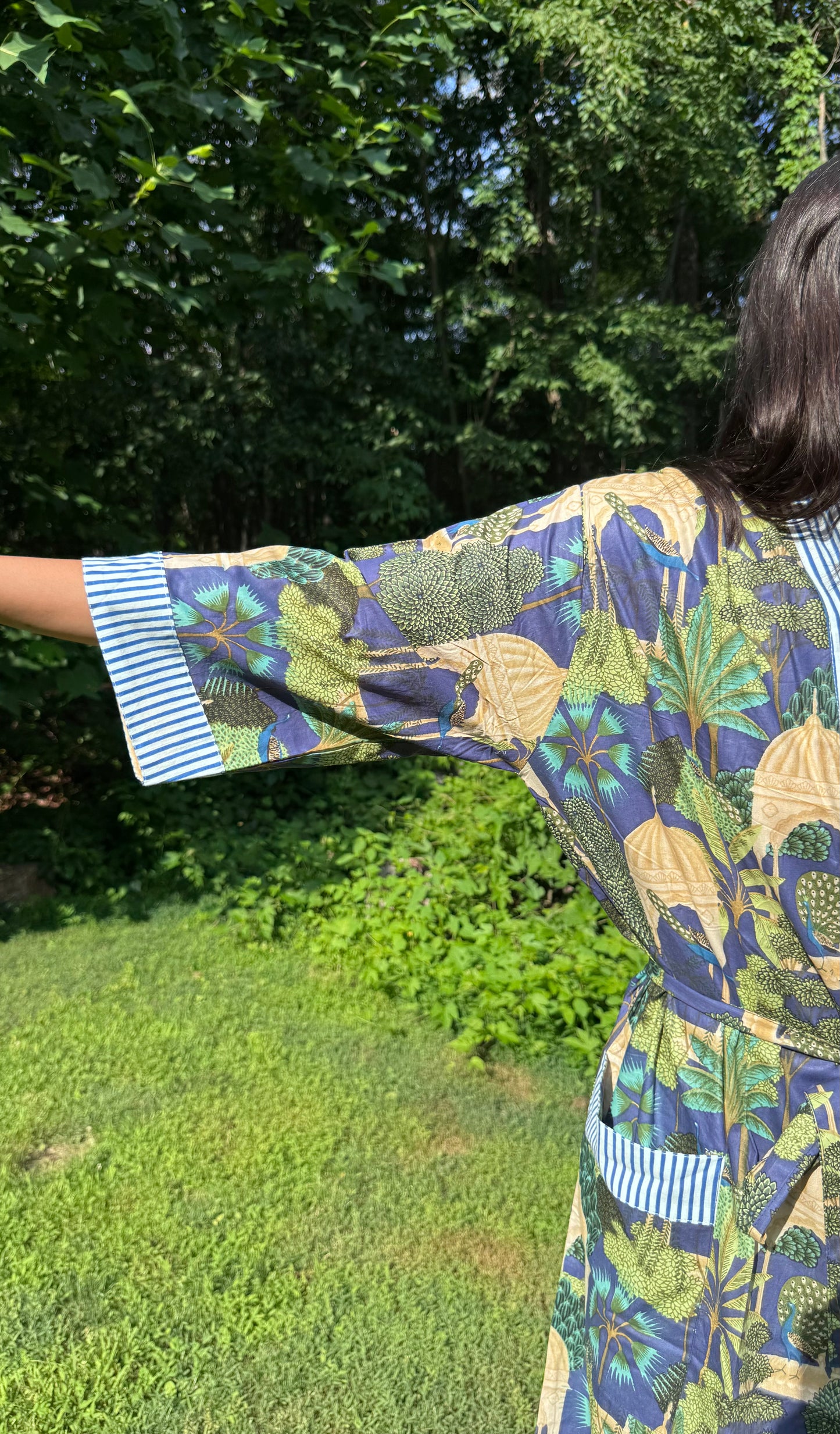 Hand-Block Print Robe | Midnight Jungle