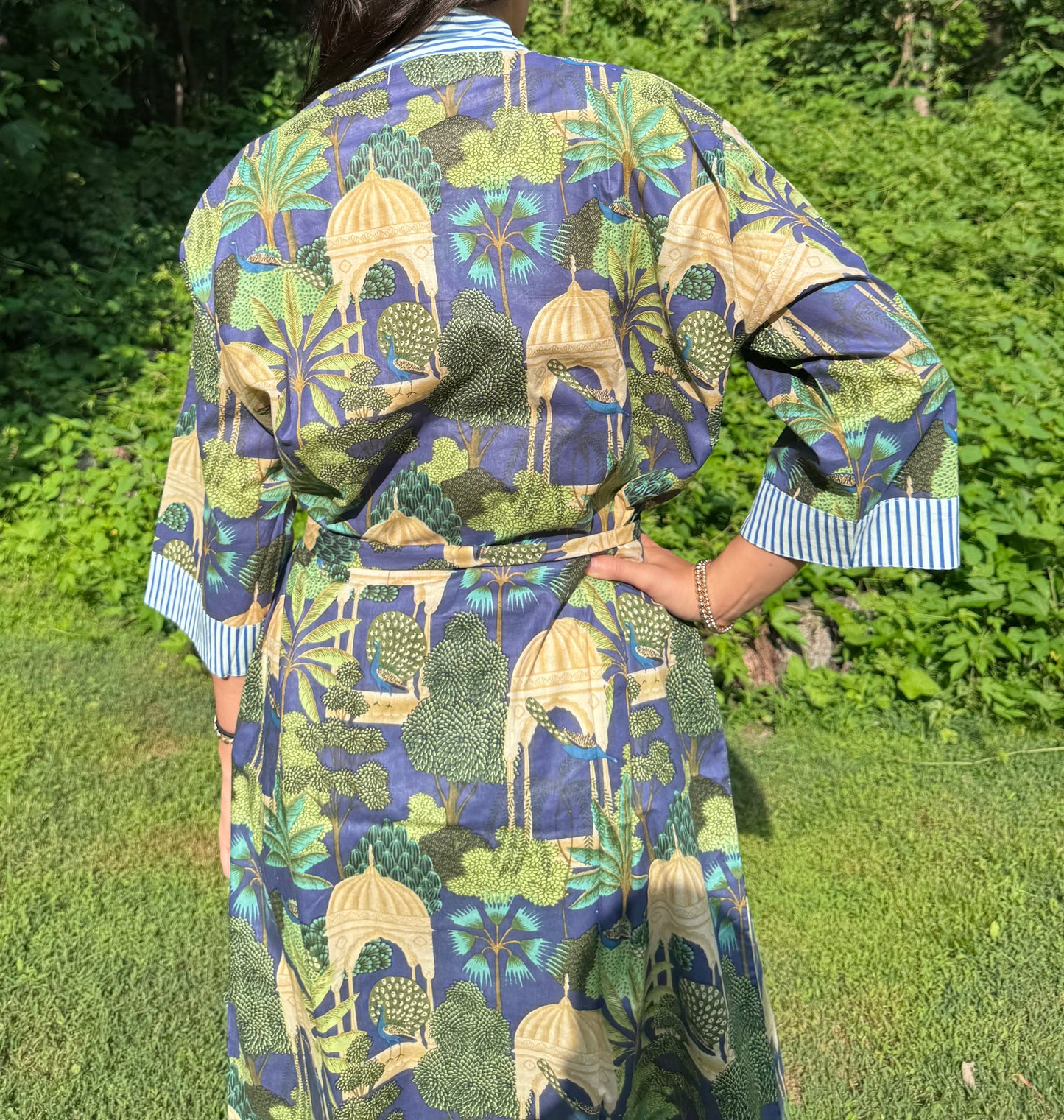 Hand-Block Print Robe | Midnight Jungle