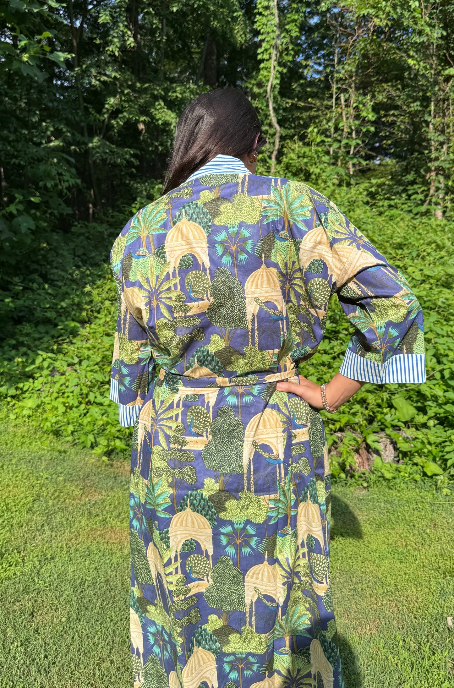 Hand-Block Print Robe | Midnight Jungle