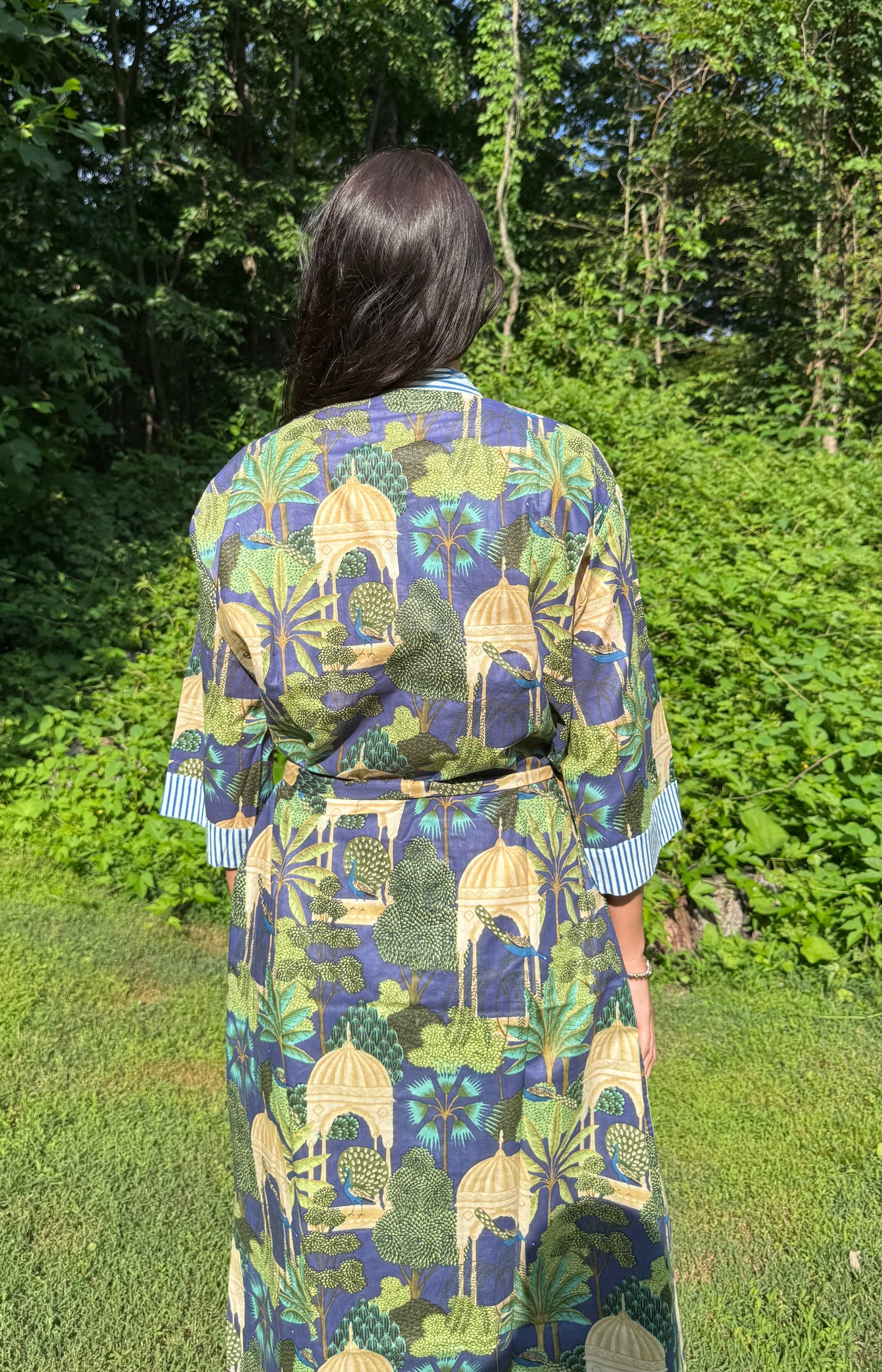 Hand-Block Print Robe | Midnight Jungle