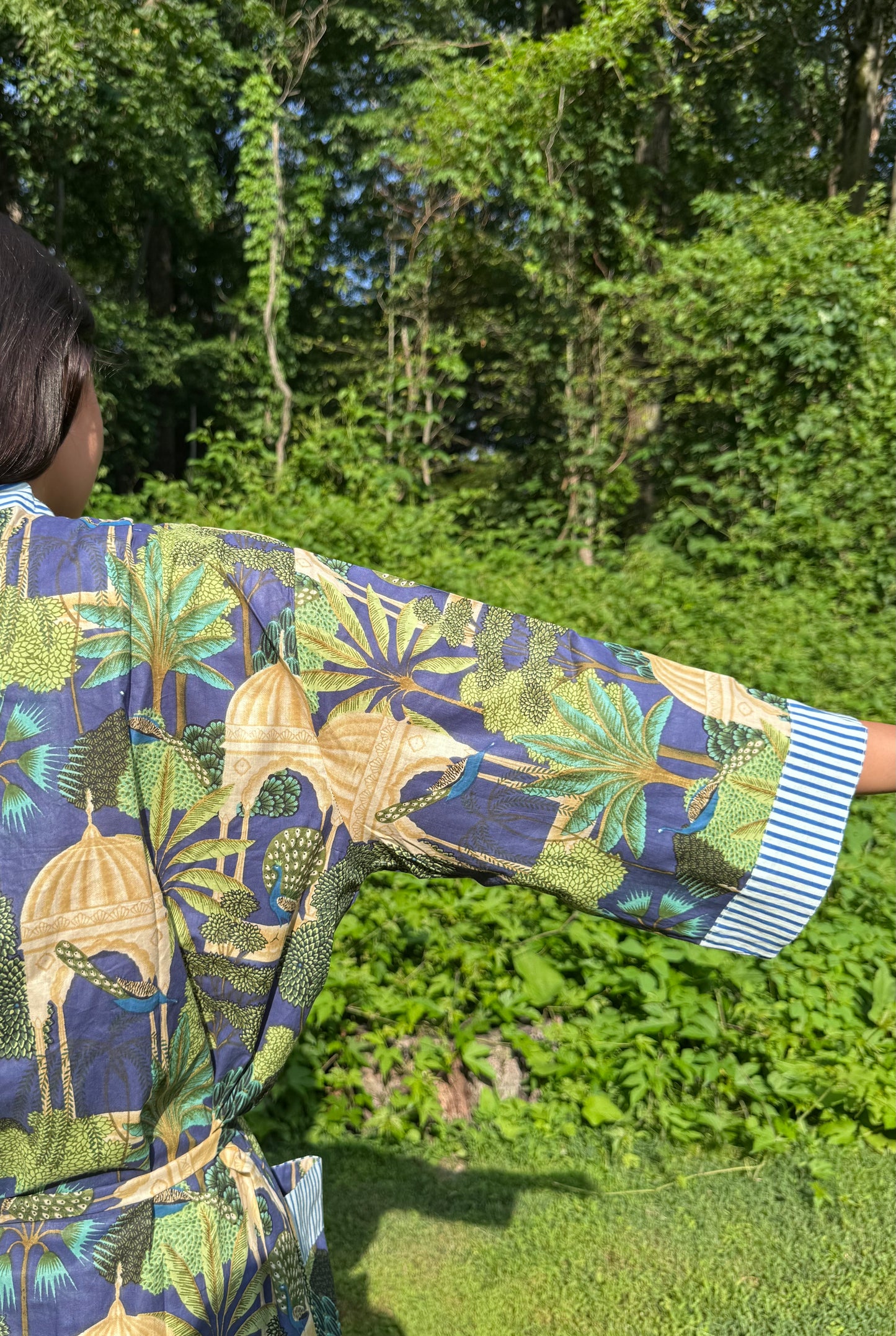 Hand-Block Print Robe | Midnight Jungle