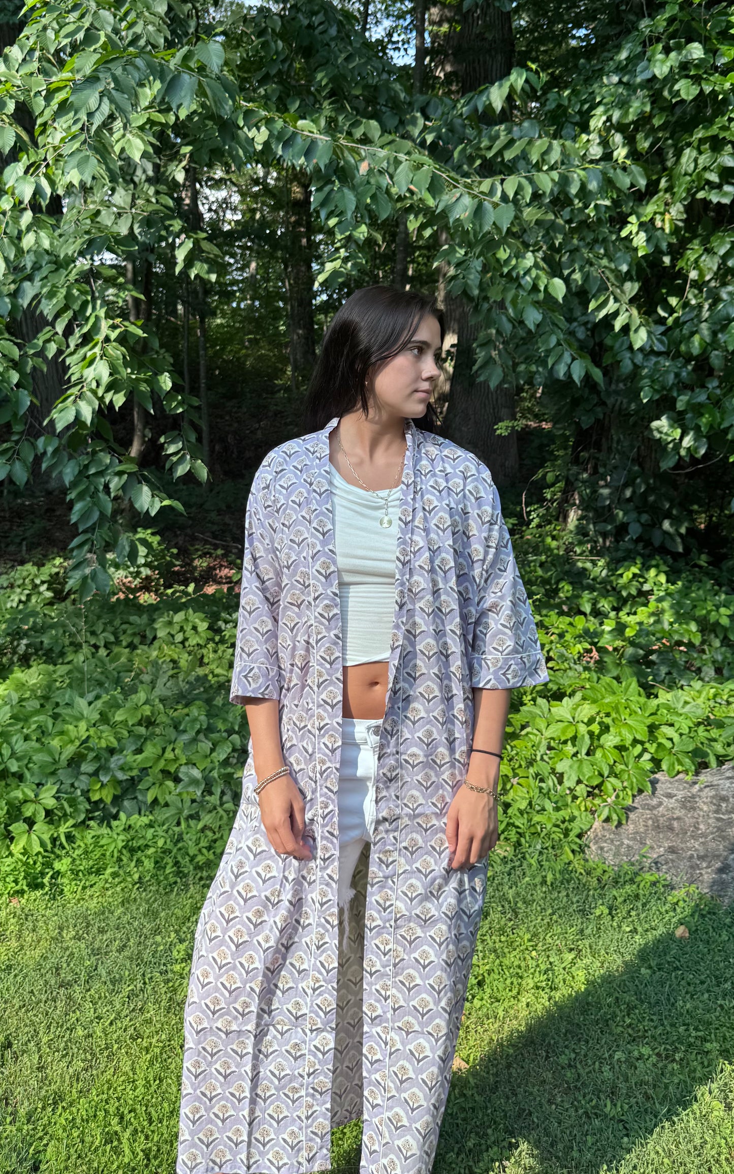 Hand-Block Print Robe | Lavender Fields