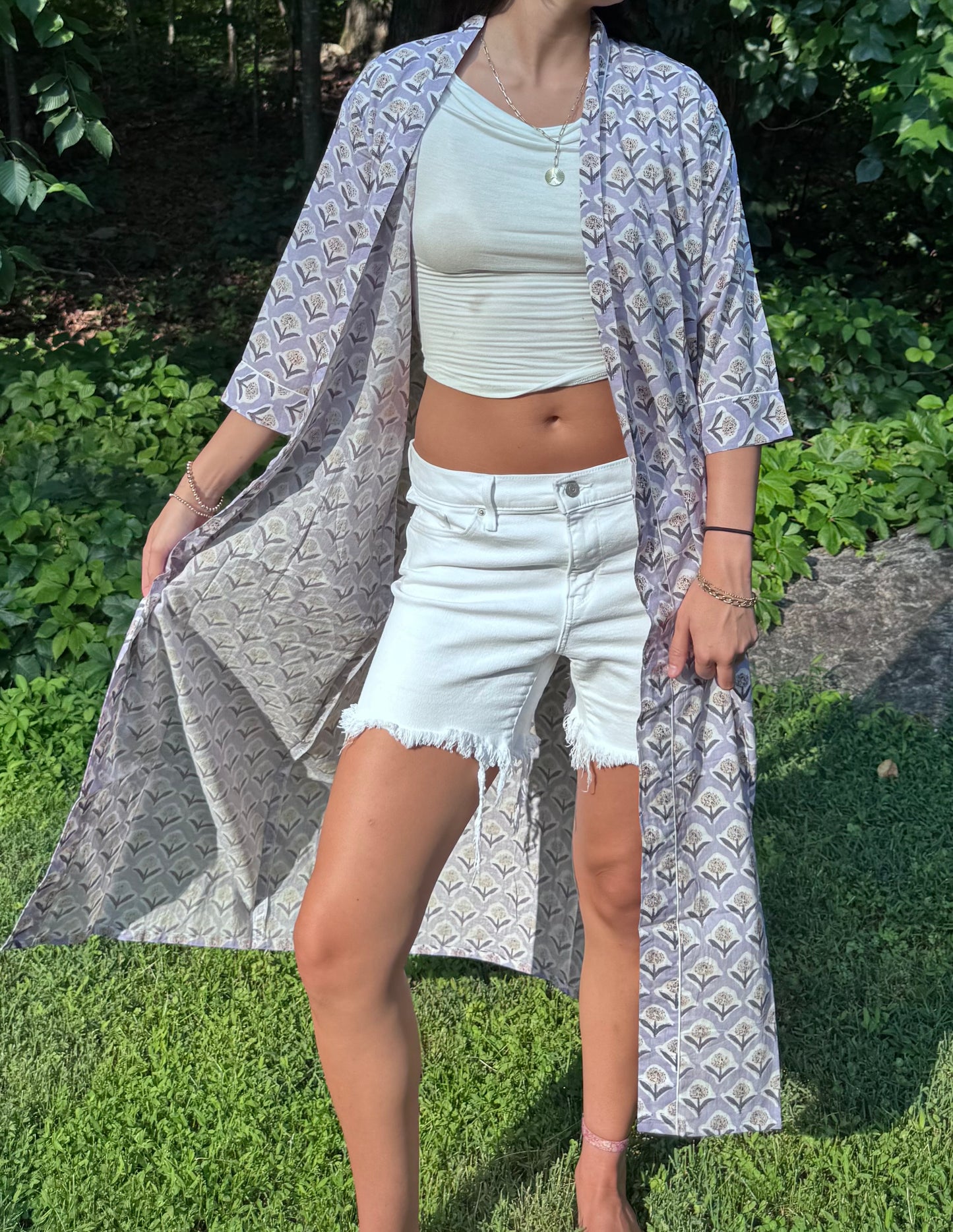 Hand-Block Print Robe | Lavender Fields