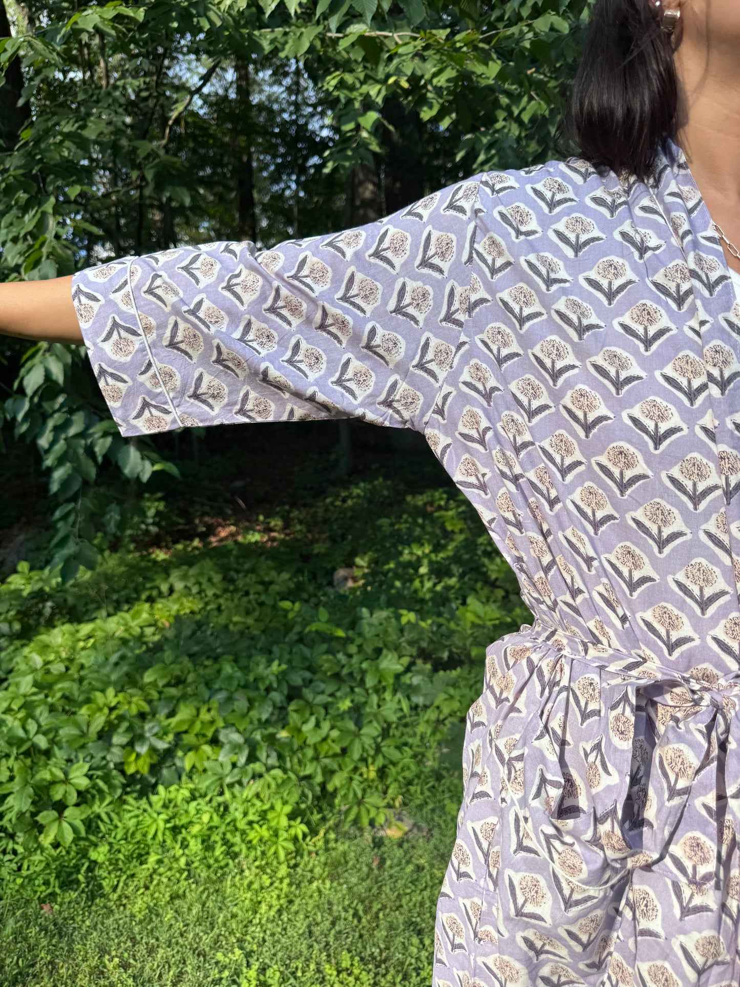 Hand-Block Print Robe | Lavender Fields