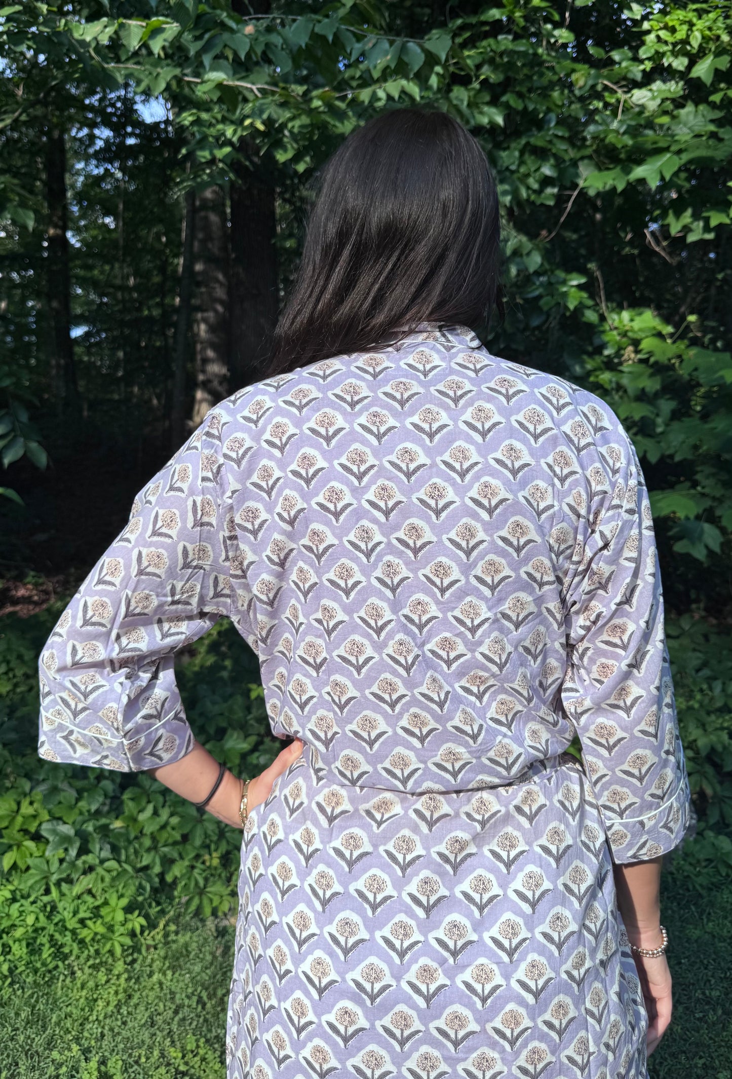 Hand-Block Print Robe | Lavender Fields