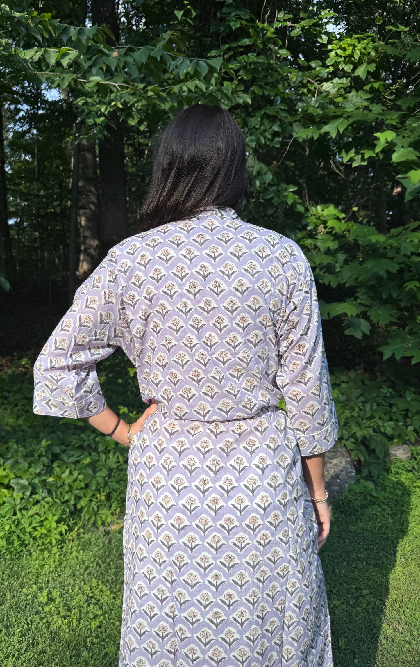Hand-Block Print Robe | Lavender Fields
