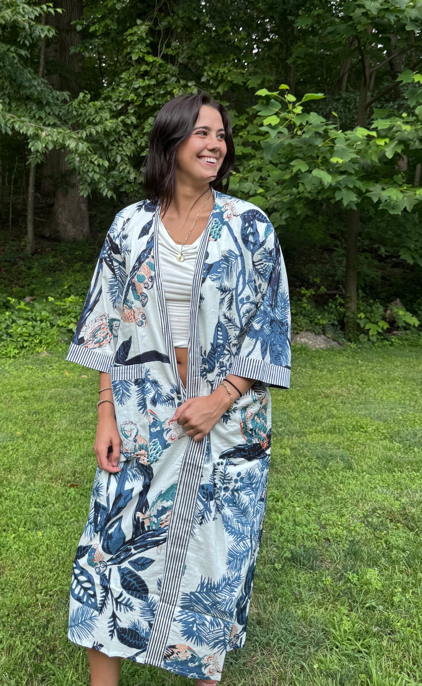 Hand-Block Print Robe | Owl Club