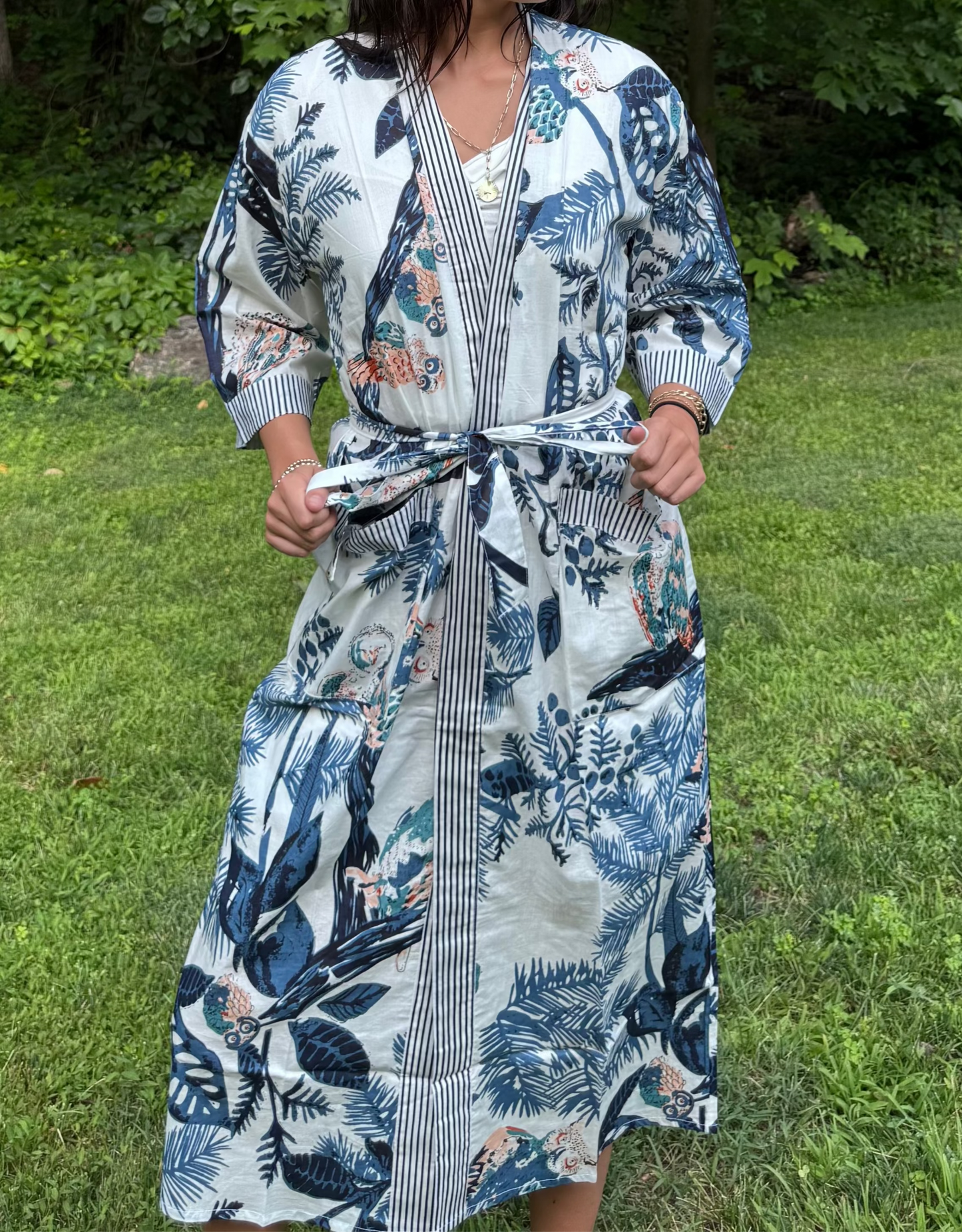 Hand-Block Print Robe | Owl Club