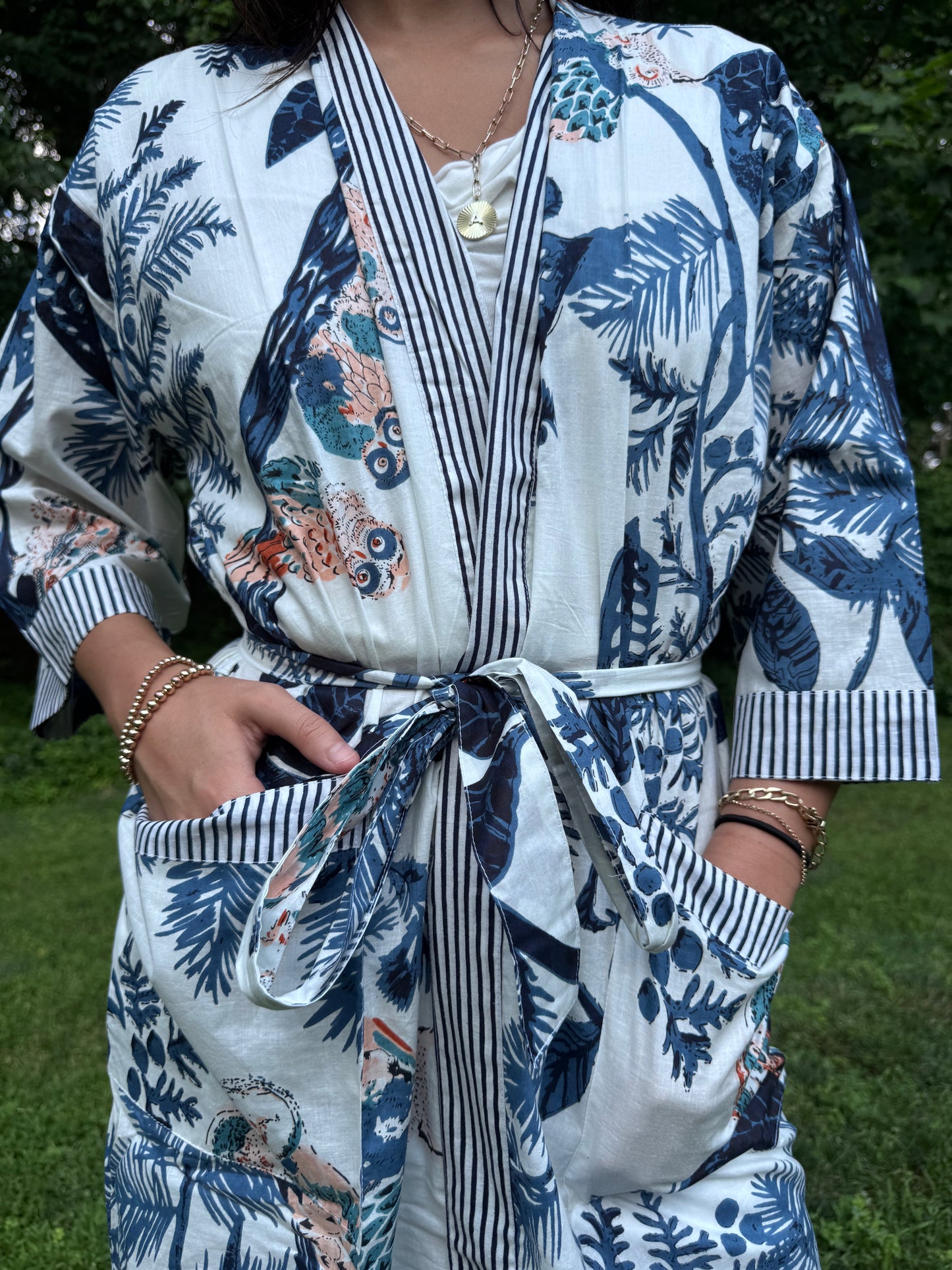Hand-Block Print Robe | Owl Club