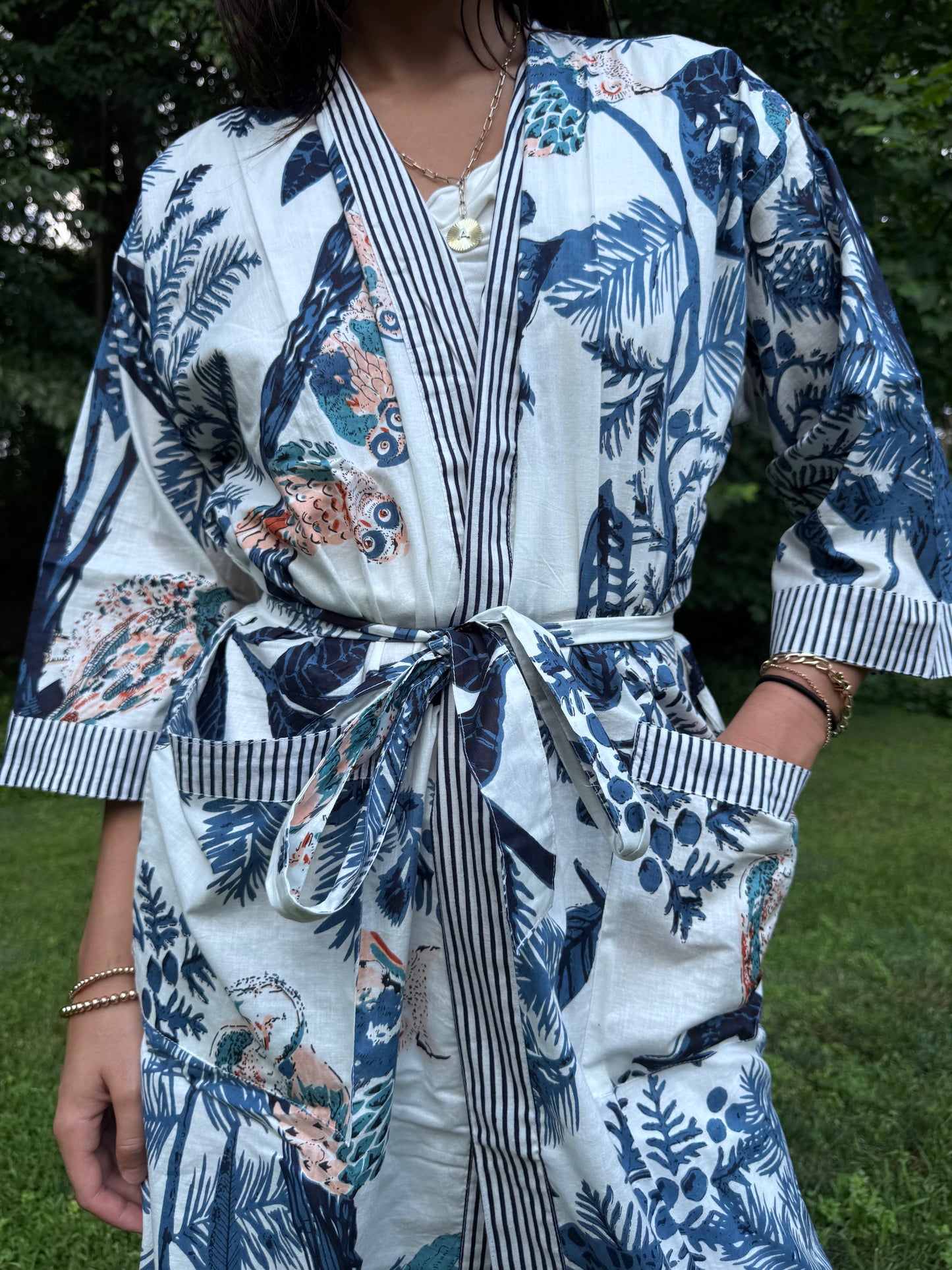 Hand-Block Print Robe | Owl Club