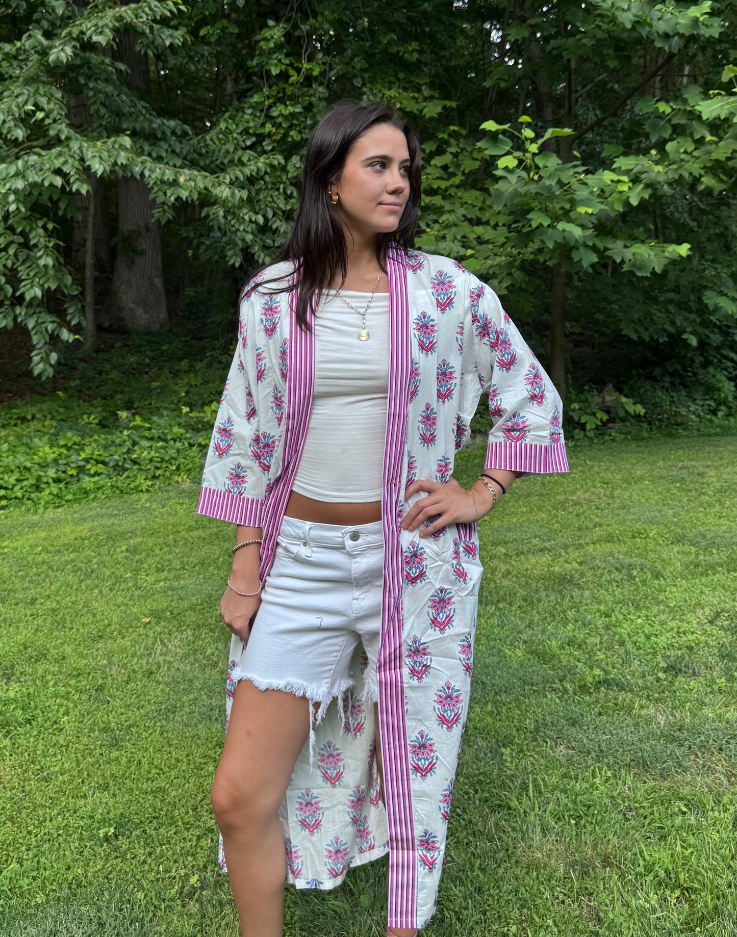 Hand-Block Print Robe | Pink Genda