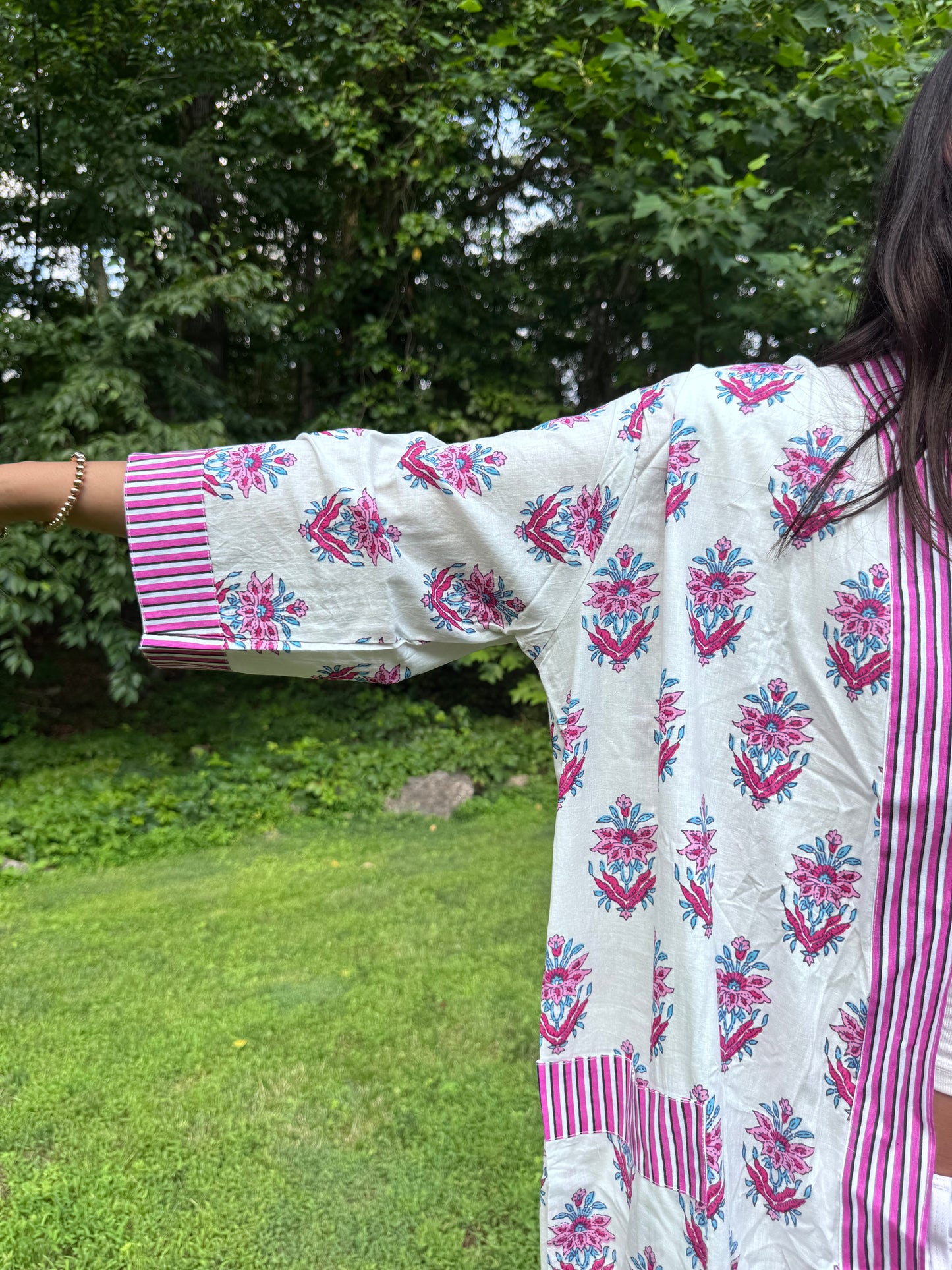 Hand-Block Print Robe | Pink Genda