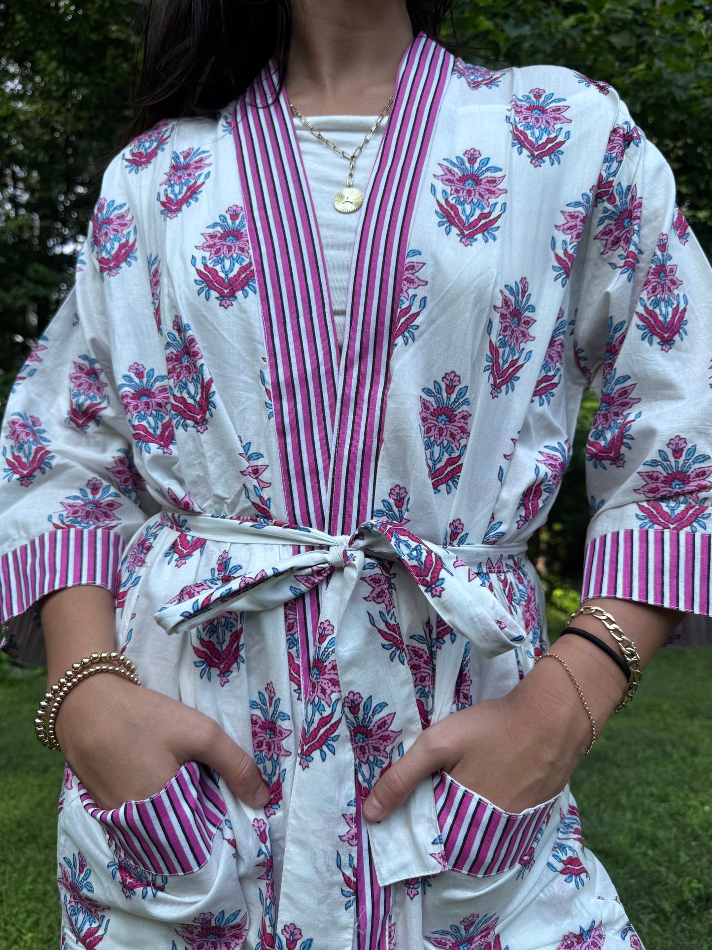 Hand-Block Print Robe | Pink Genda