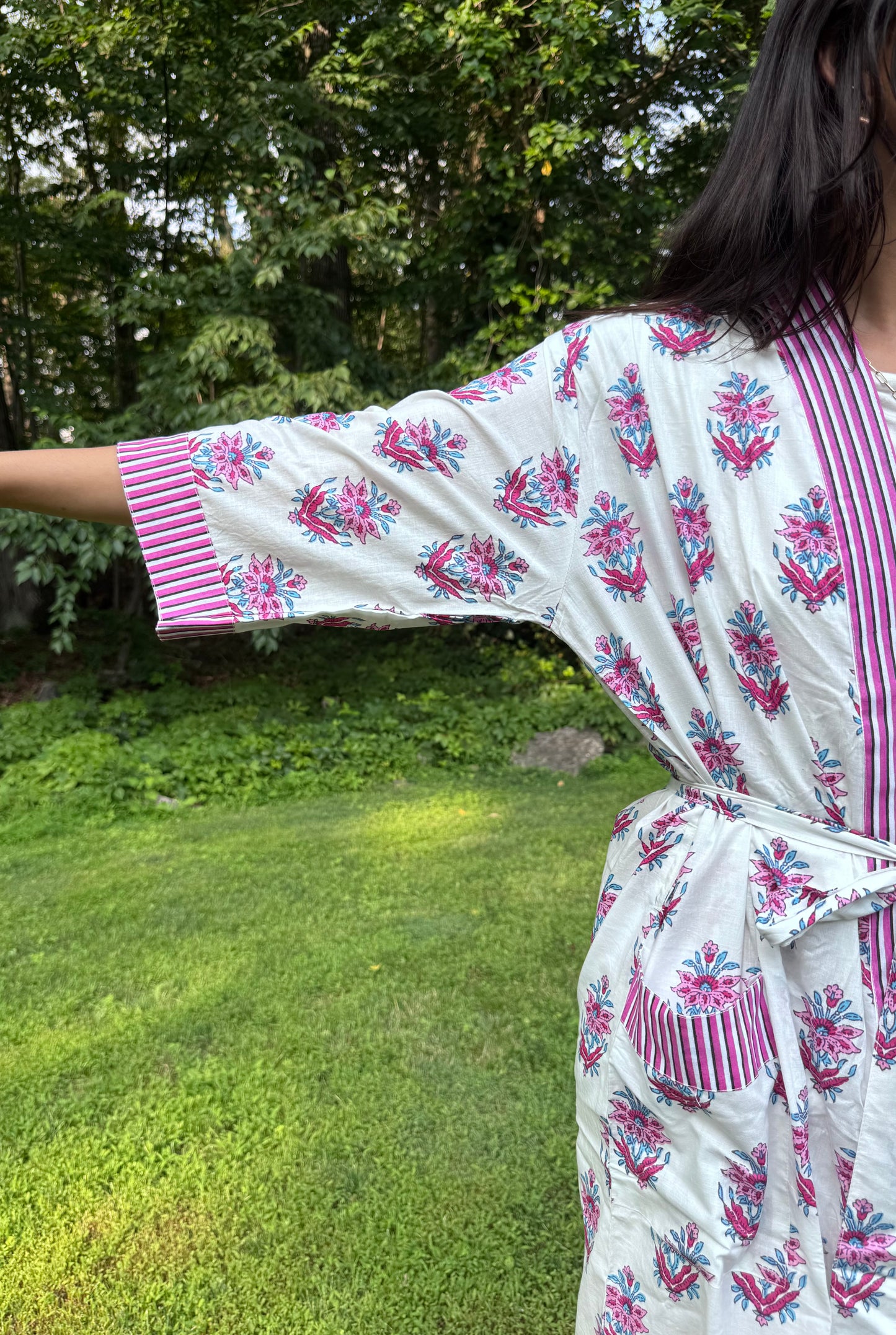 Hand-Block Print Robe | Pink Genda