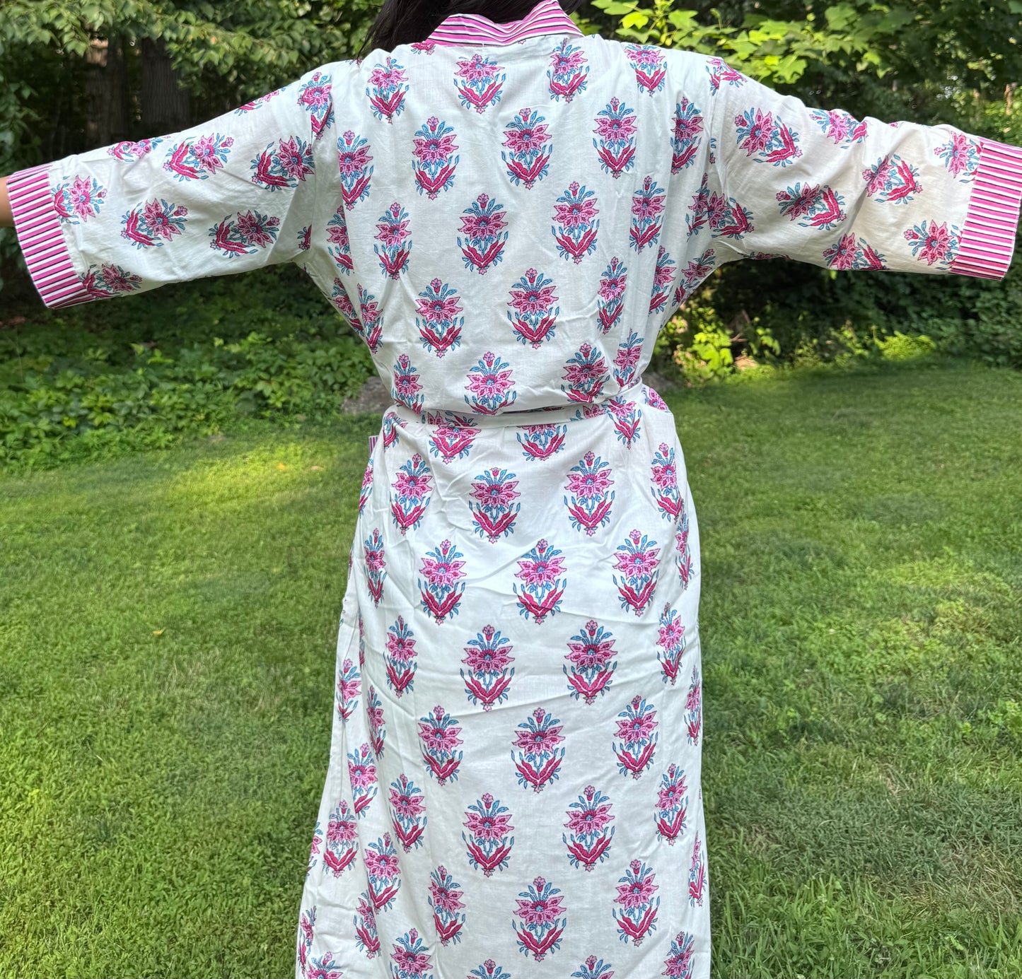 Hand-Block Print Robe | Pink Genda