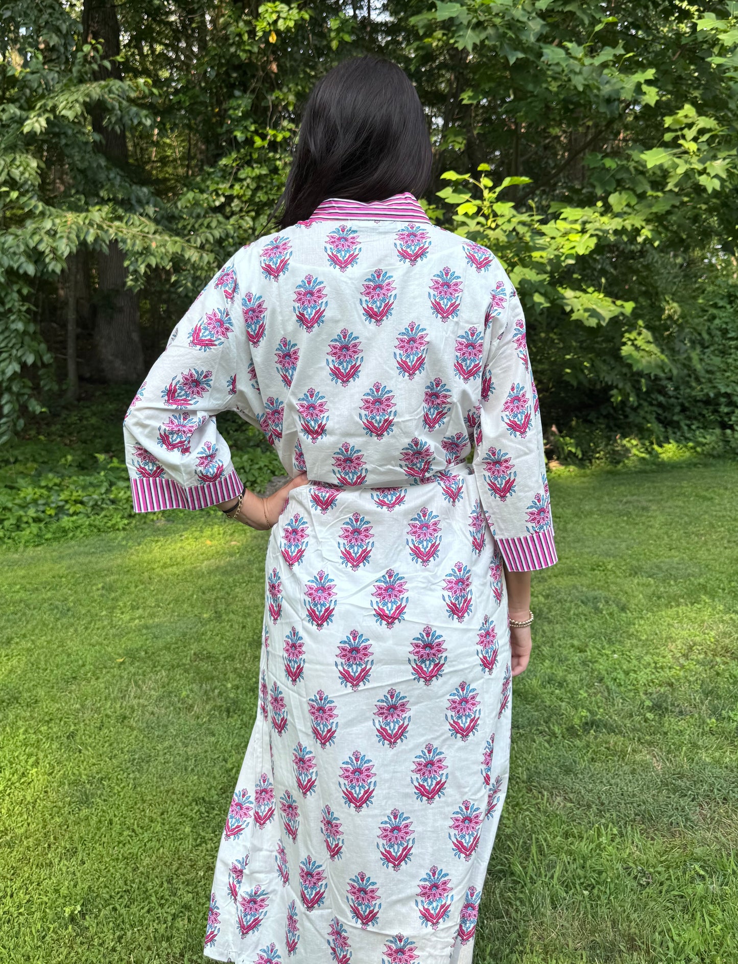 Hand-Block Print Robe | Pink Genda