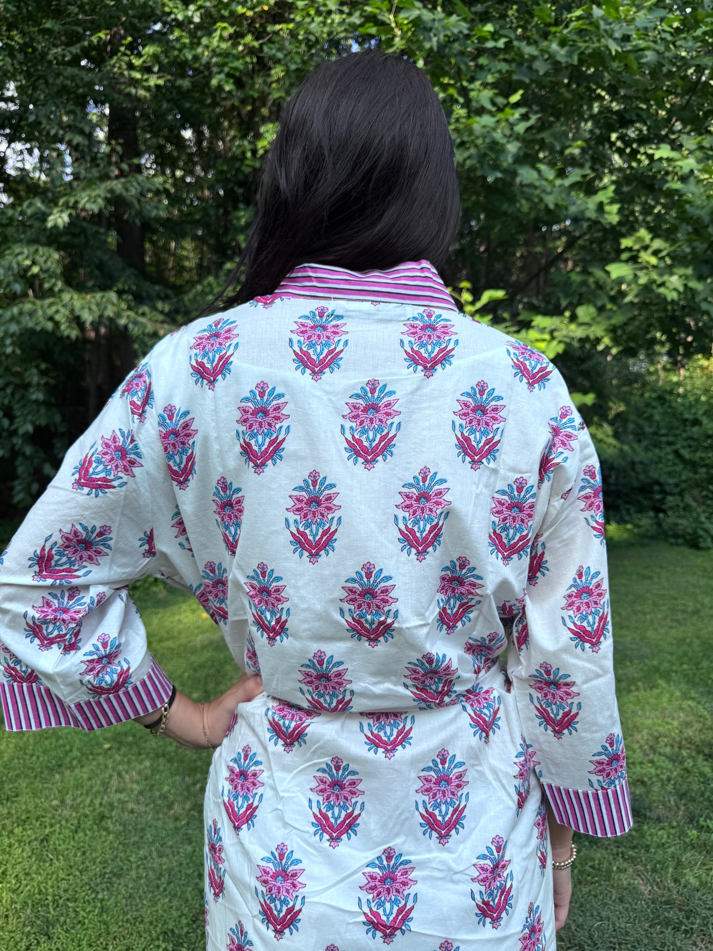 Hand-Block Print Robe | Pink Genda
