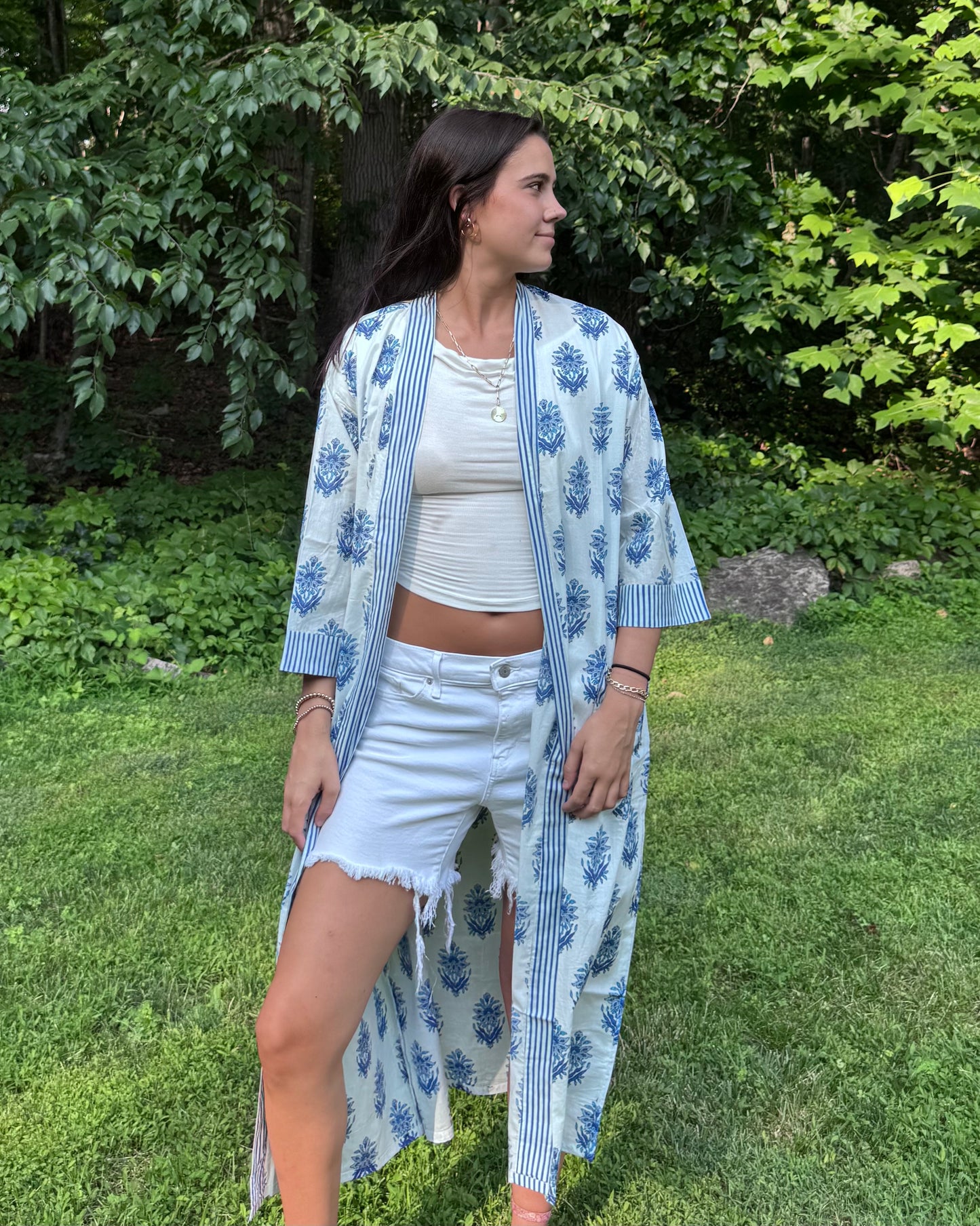 Hand-Block Print Robe | Blue Genda