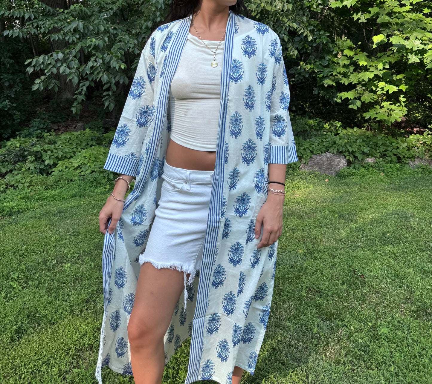 Hand-Block Print Robe | Blue Genda