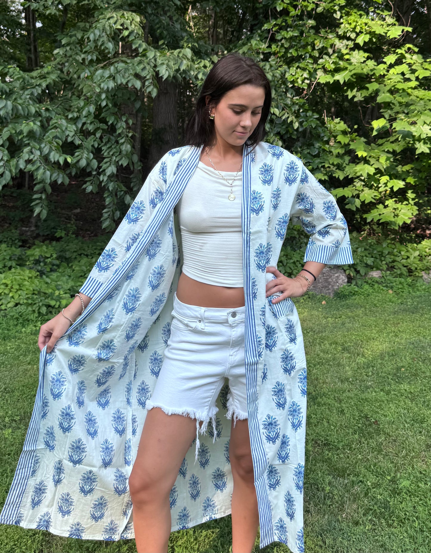 Hand-Block Print Robe | Blue Genda