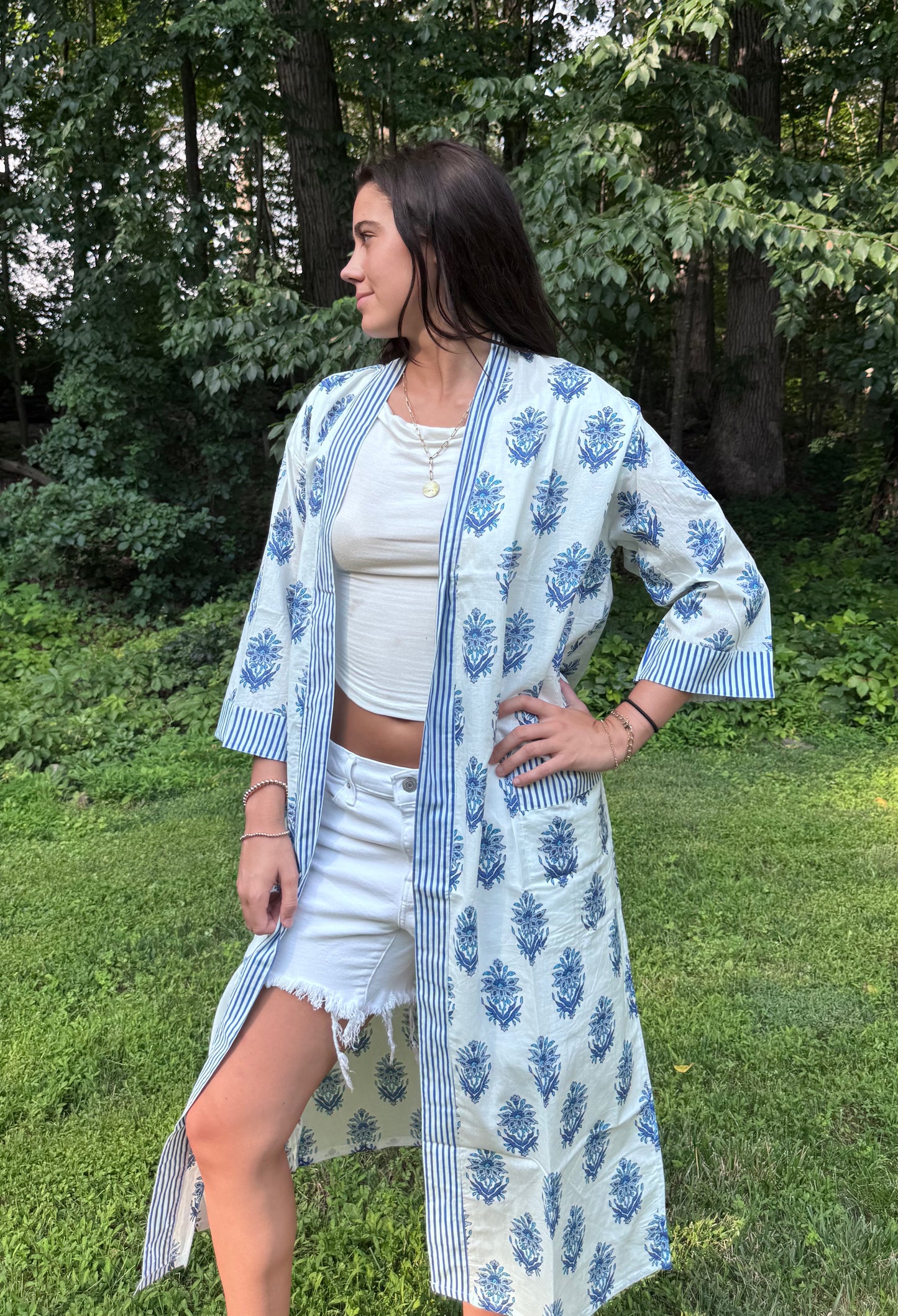 Hand-Block Print Robe | Blue Genda
