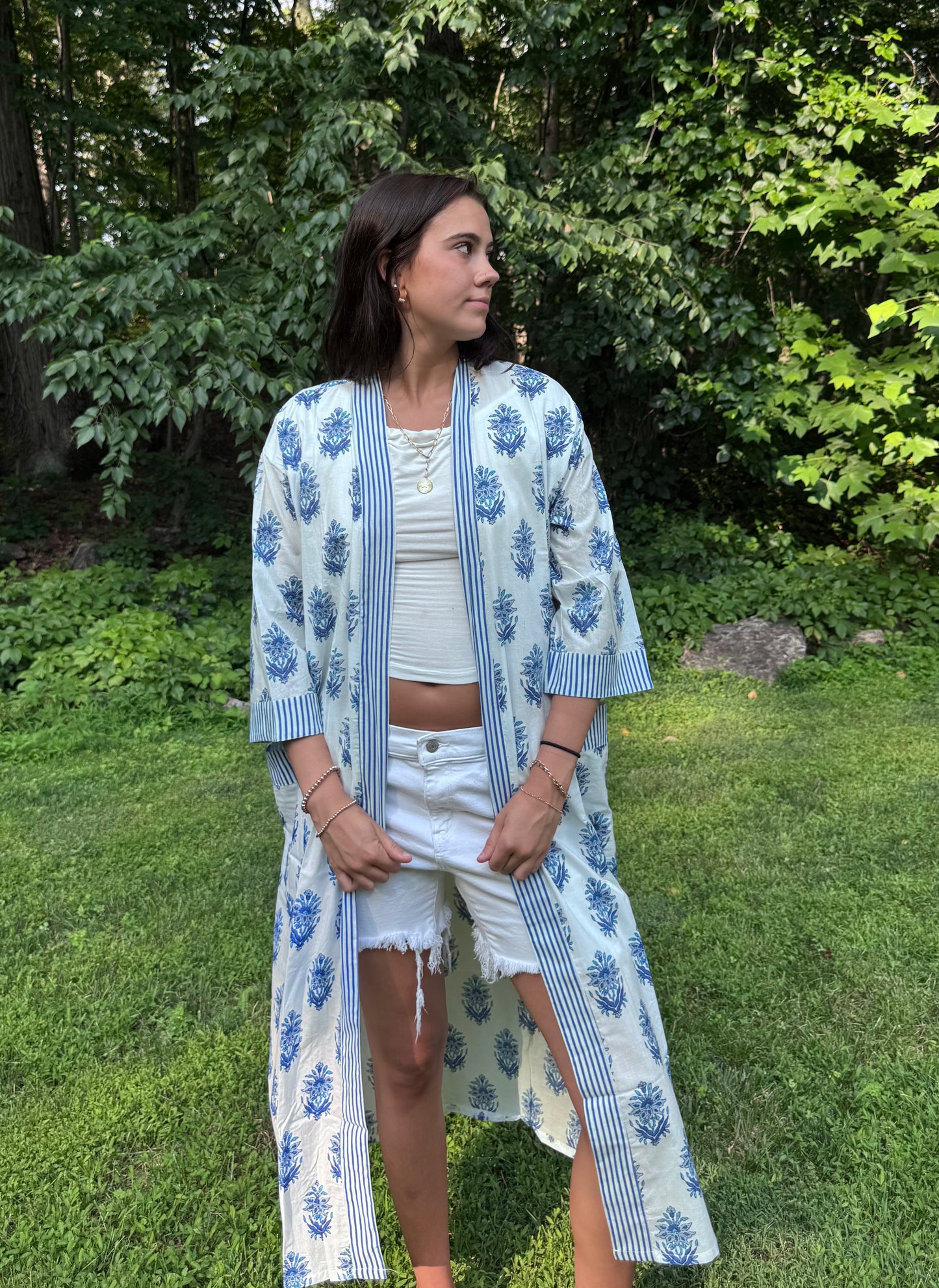 Hand-Block Print Robe | Blue Genda