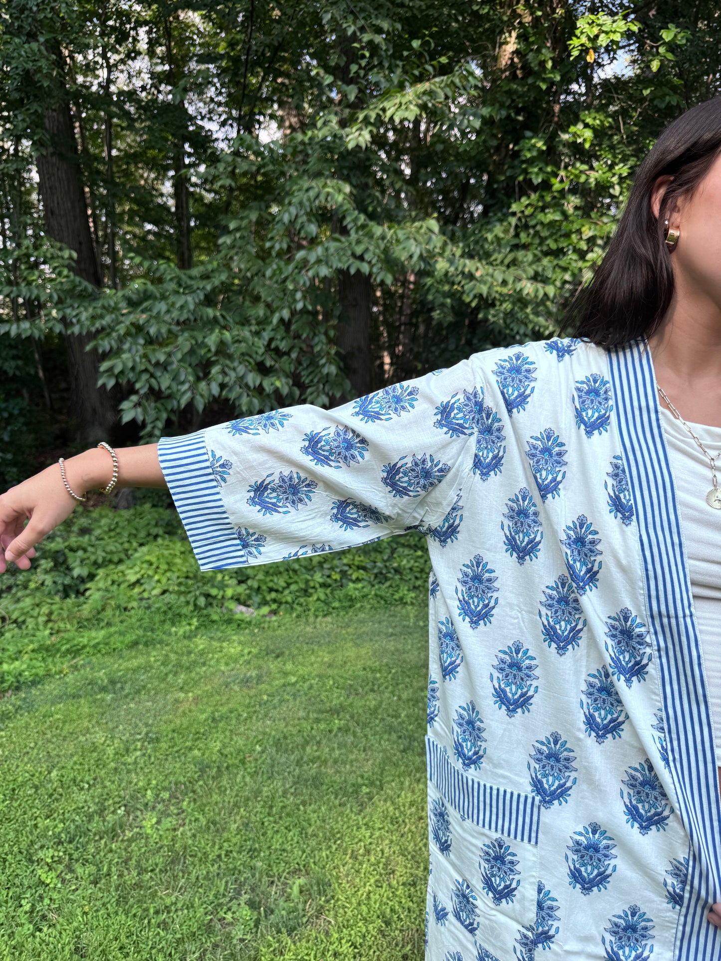 Hand-Block Print Robe | Blue Genda