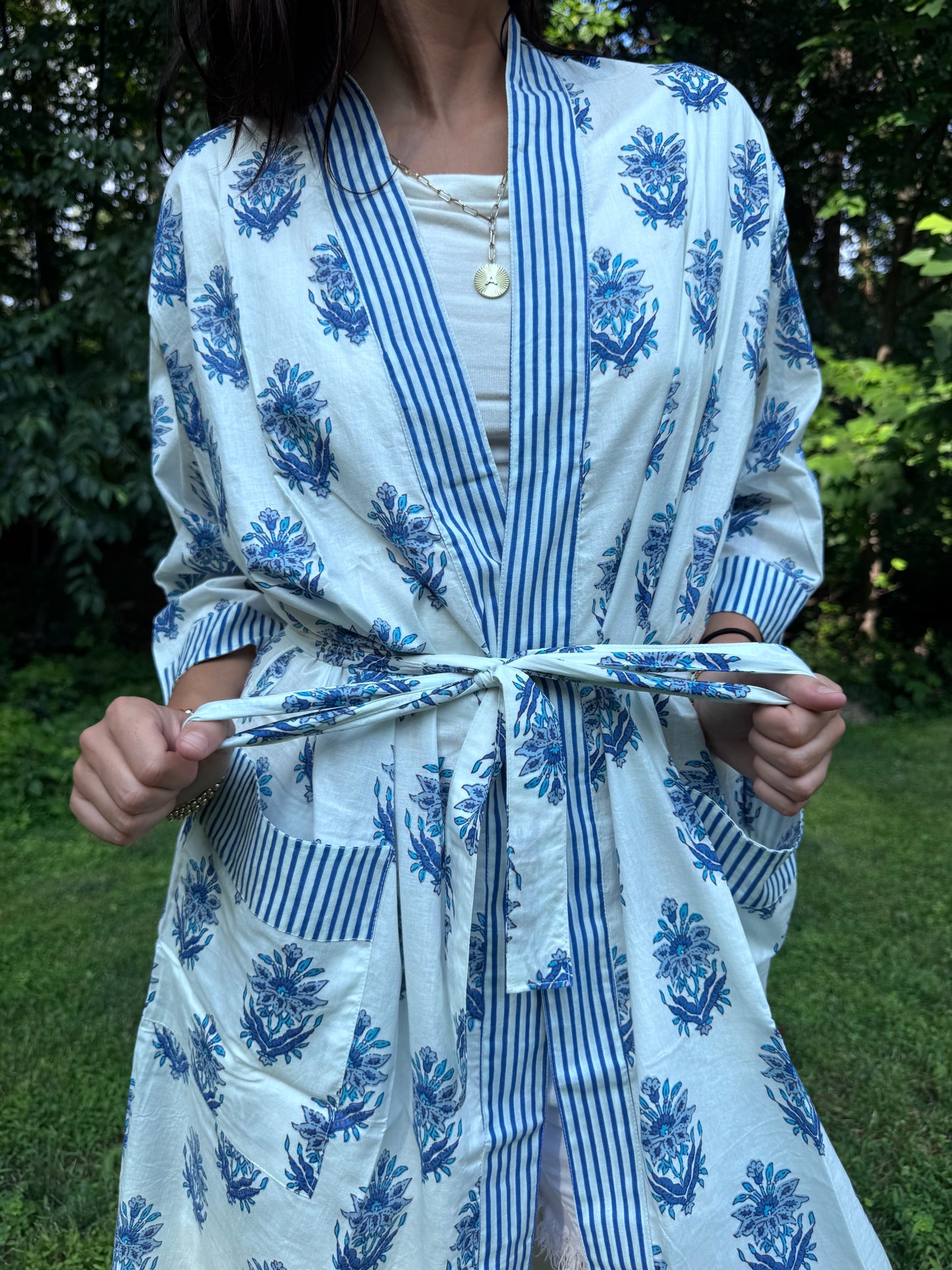 Hand-Block Print Robe | Blue Genda