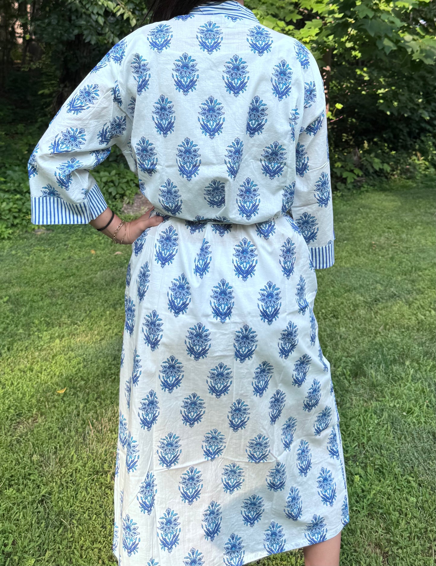 Hand-Block Print Robe | Blue Genda