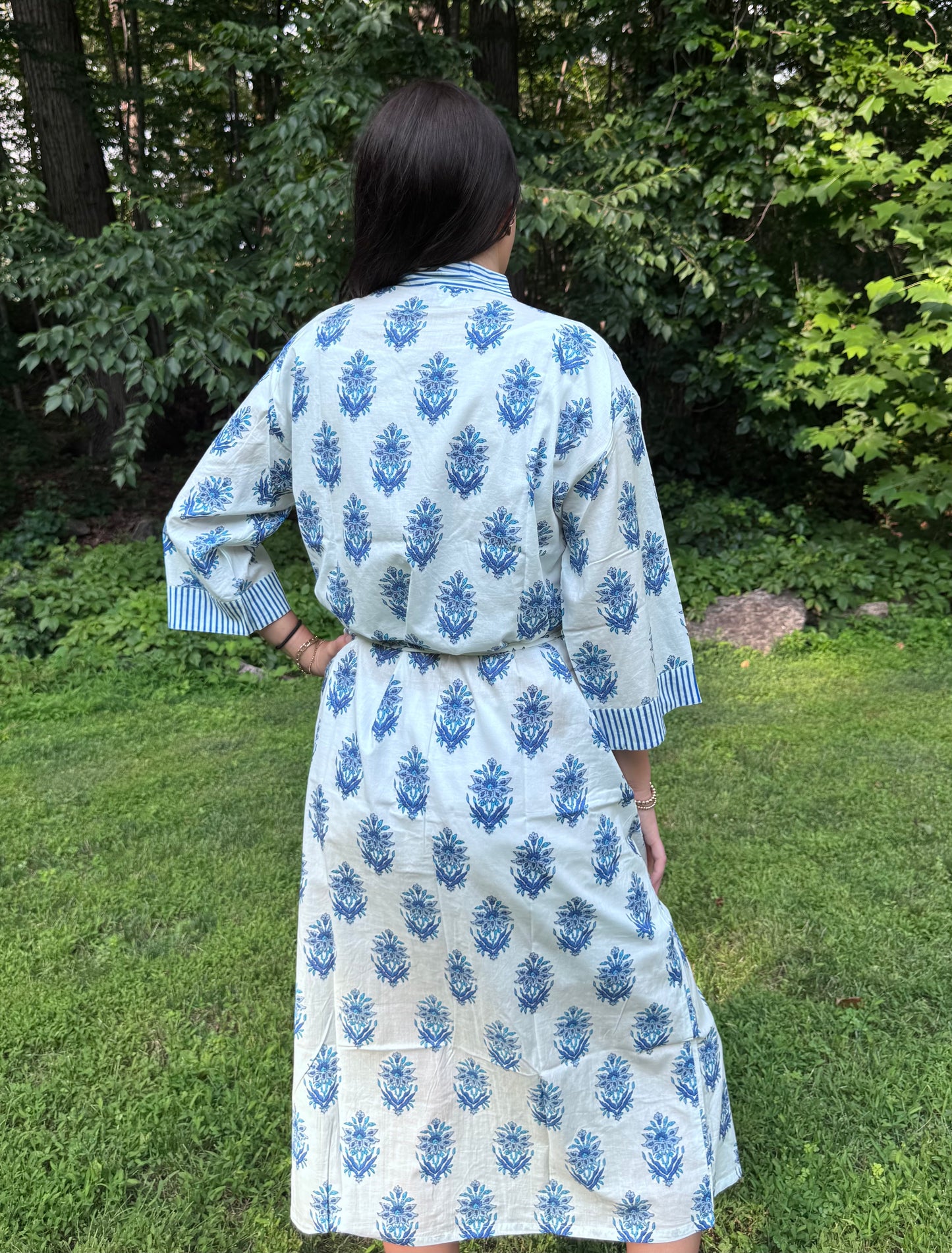 Hand-Block Print Robe | Blue Genda