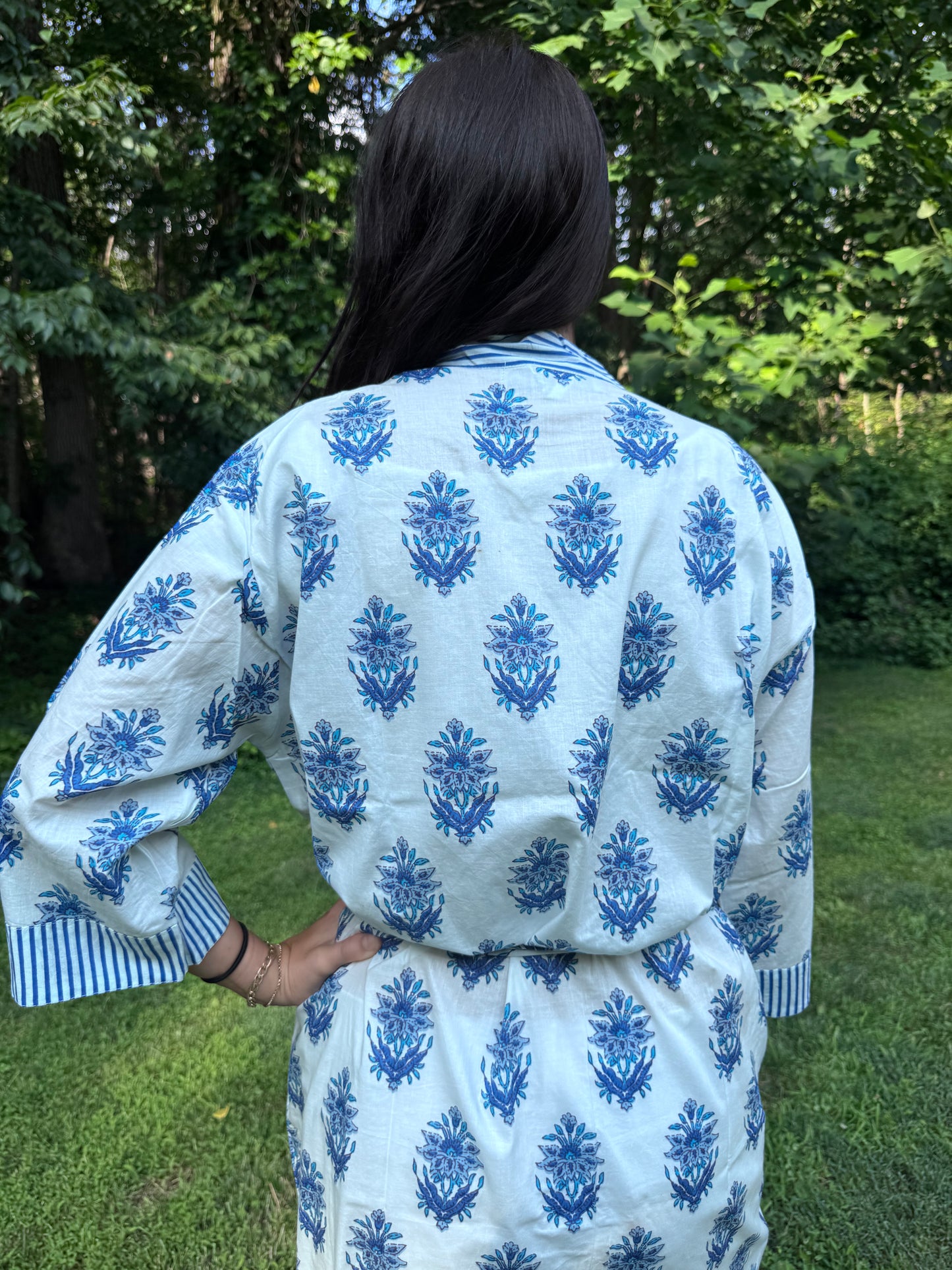 Hand-Block Print Robe | Blue Genda