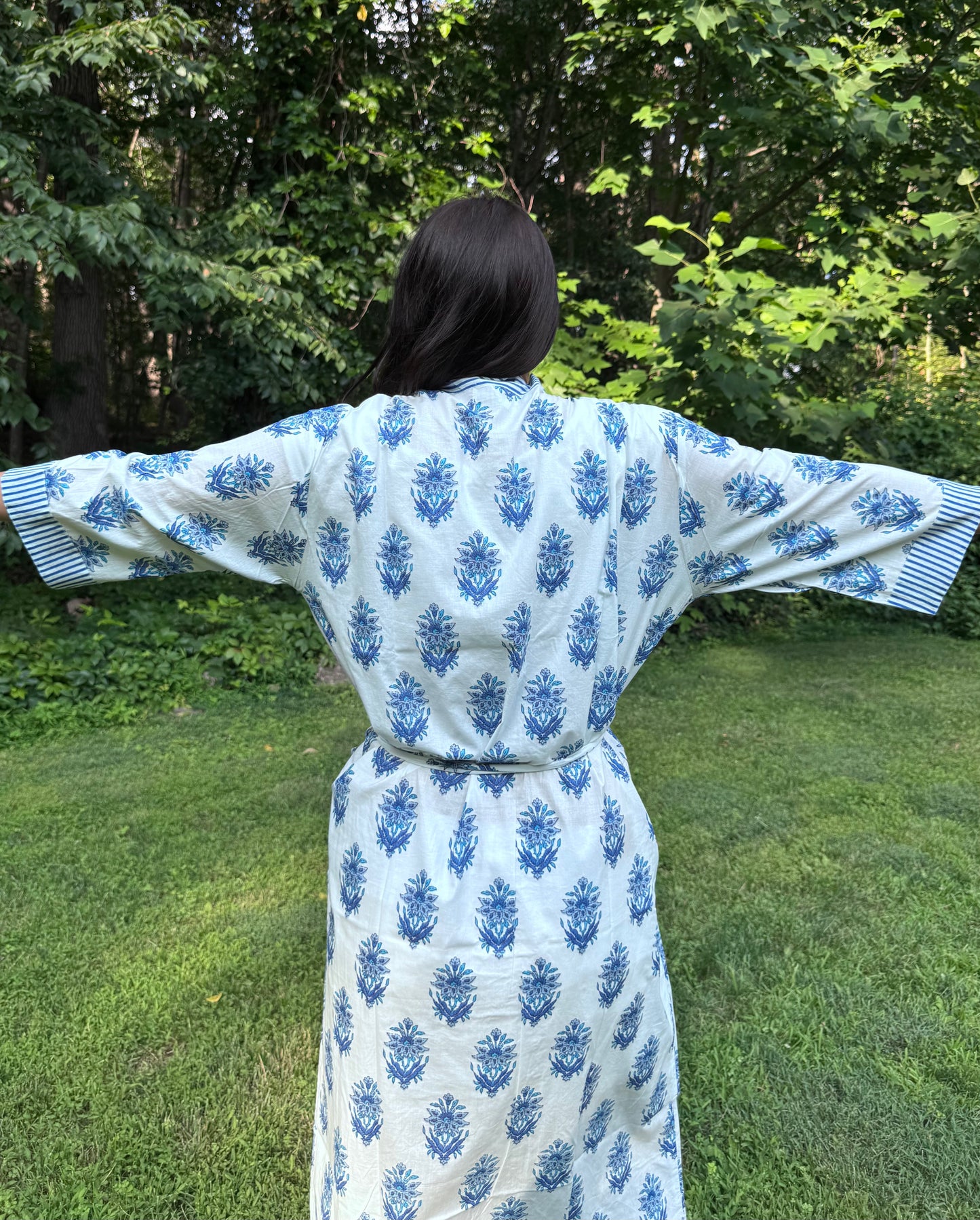 Hand-Block Print Robe | Blue Genda